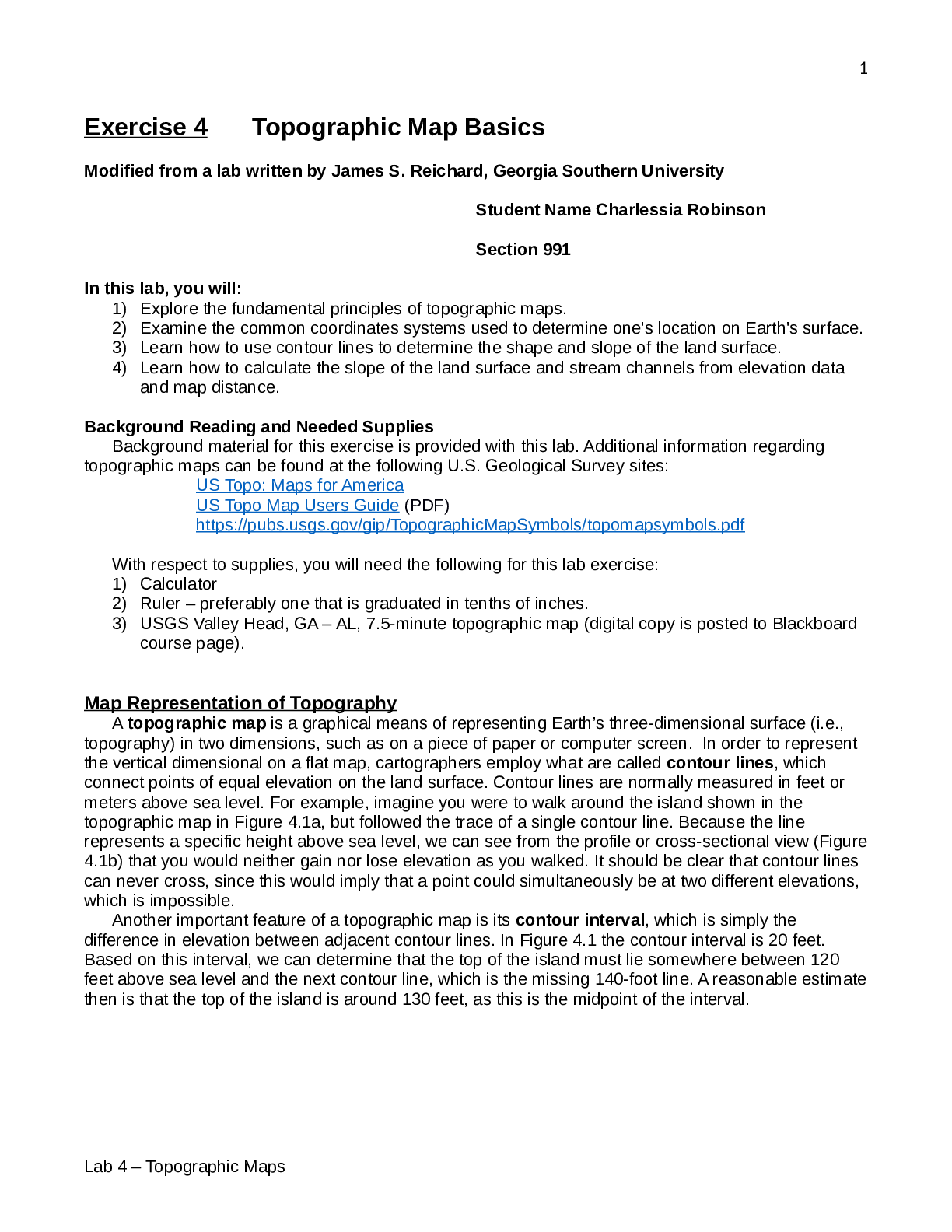Topographic Map Basics. ERSC ERSC 1104. Lab4-TopoMaps. Exercise 4. S ...