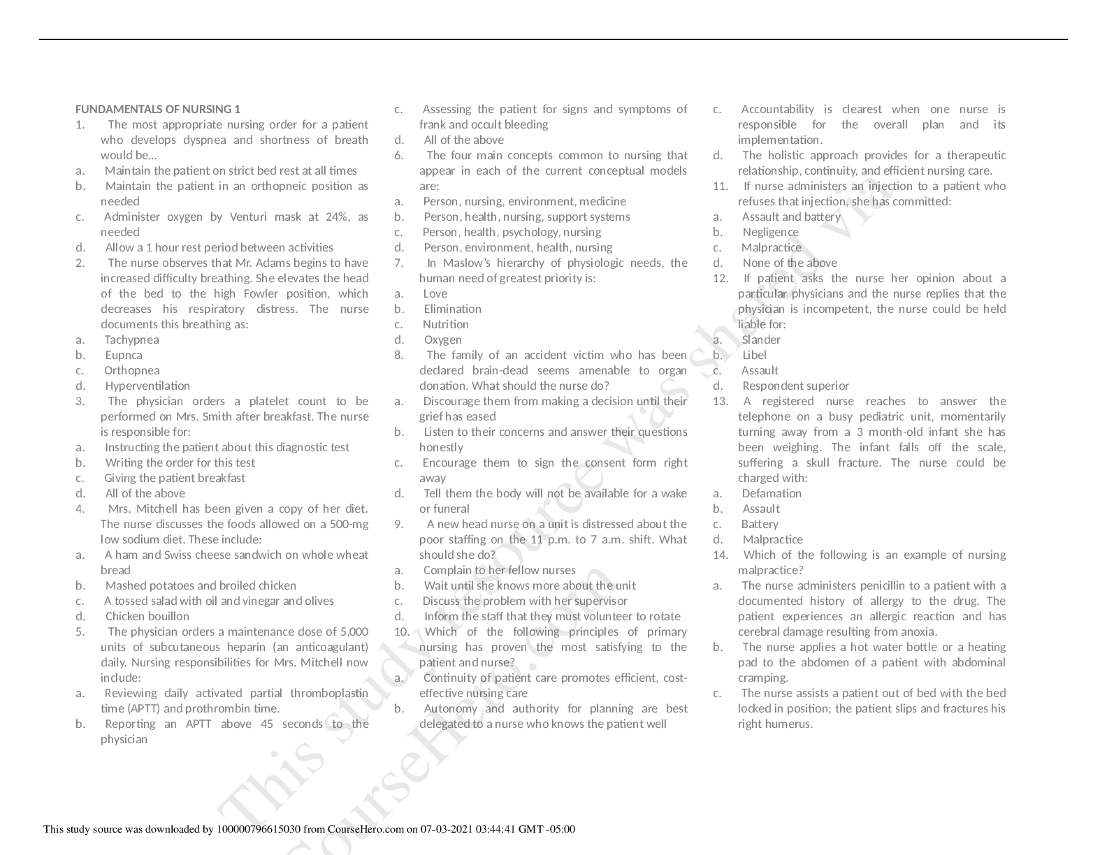 Preview image for fundamentals_of_nursing_questions_and_answer guide to 100% success