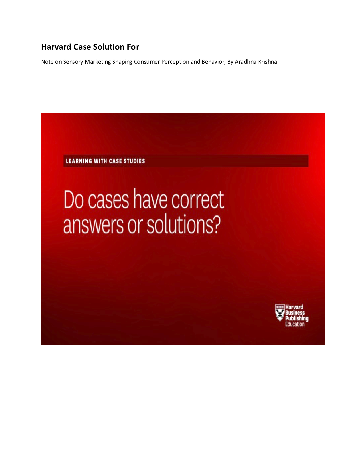 Preview of Harvard Case Solutions For: Note on Sensory Marketing Shaping Consumer Perception and Beha