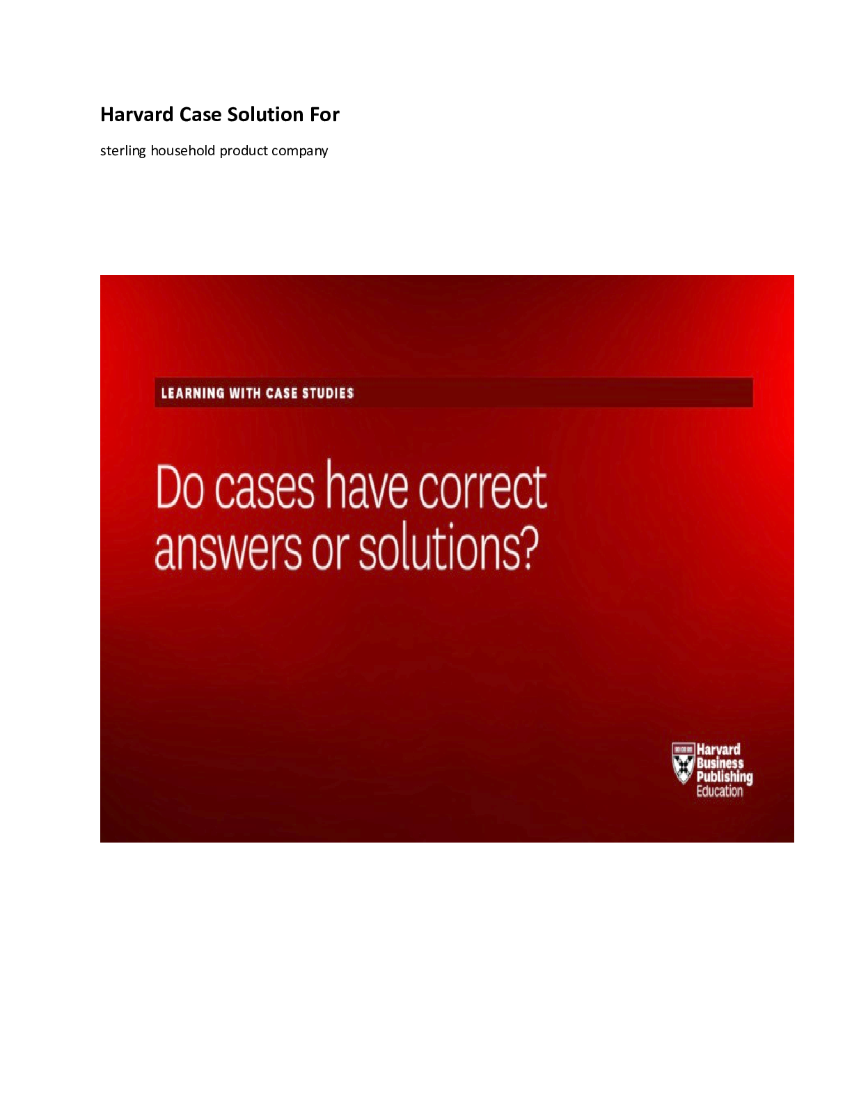 Preview image for Harvard Case Solutions For: sterling household product company