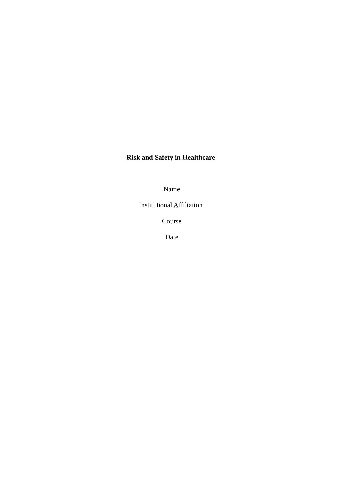 Preview image for Risk and Safety in Healthcare