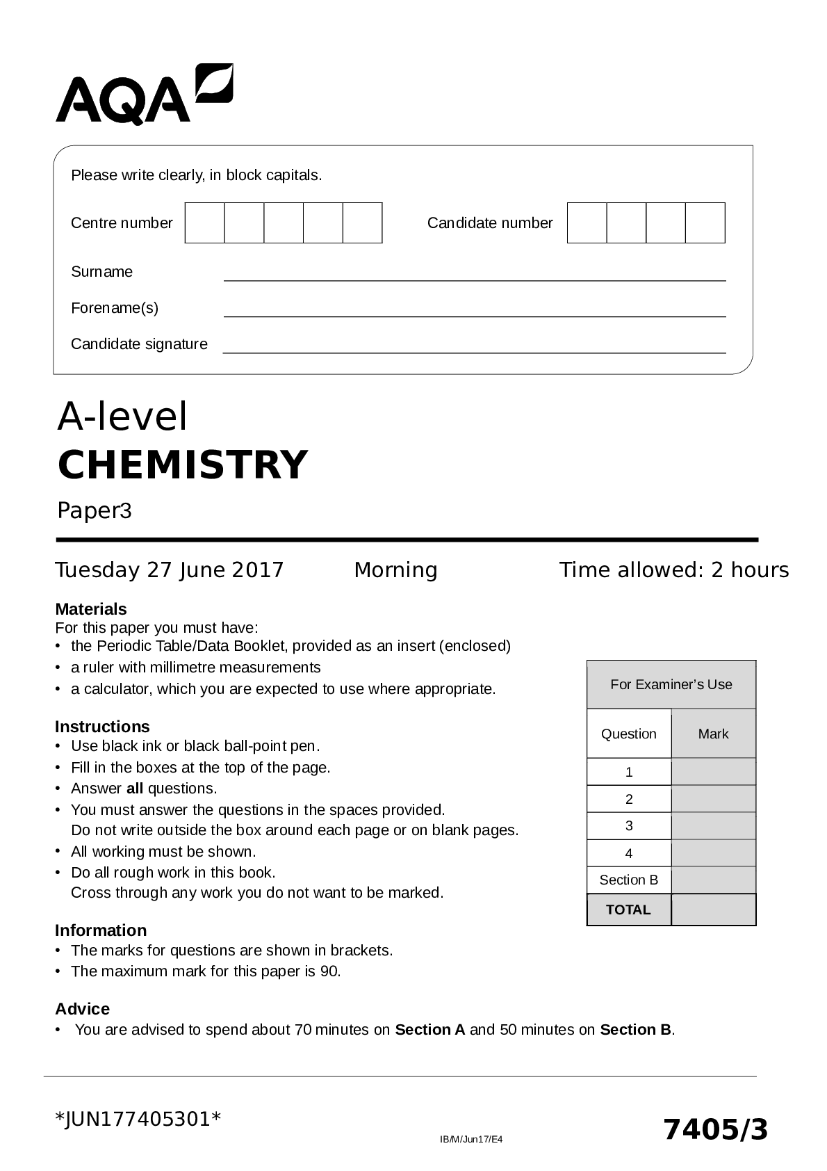 Preview image of SCI 111 2017 AQA A-Level Paper 3 document