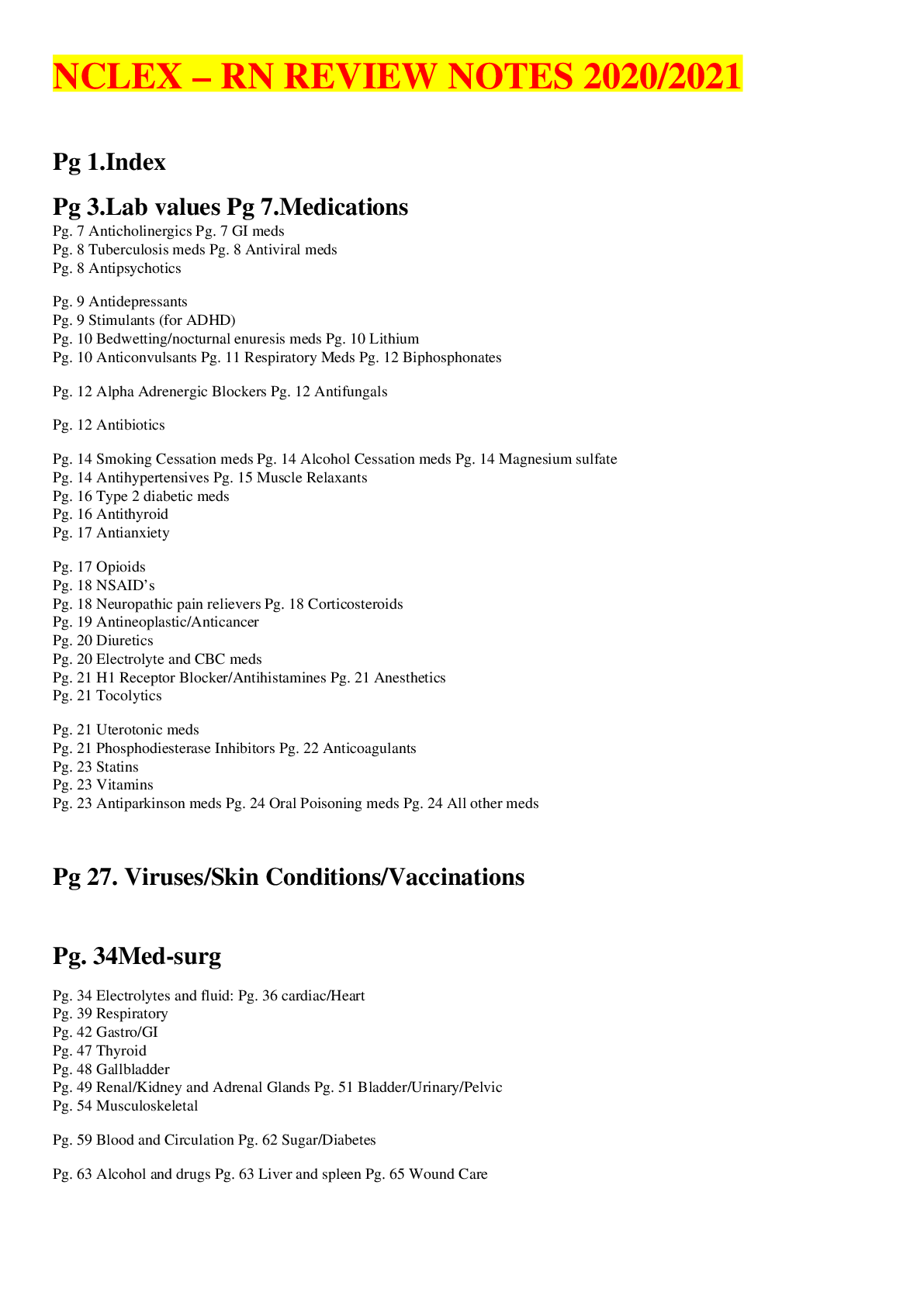 Preview image of NCLEX – RN REVIEW NOTES 2020/2021 document