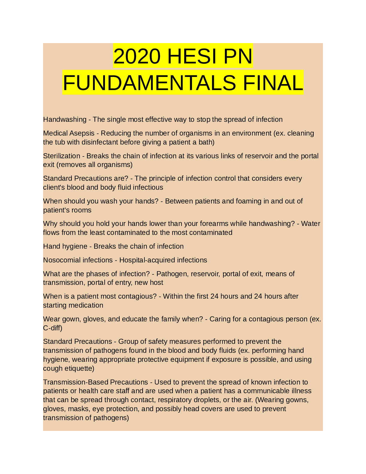 Preview image for 2020 HESI PN FUNDAMENTALS FINAL