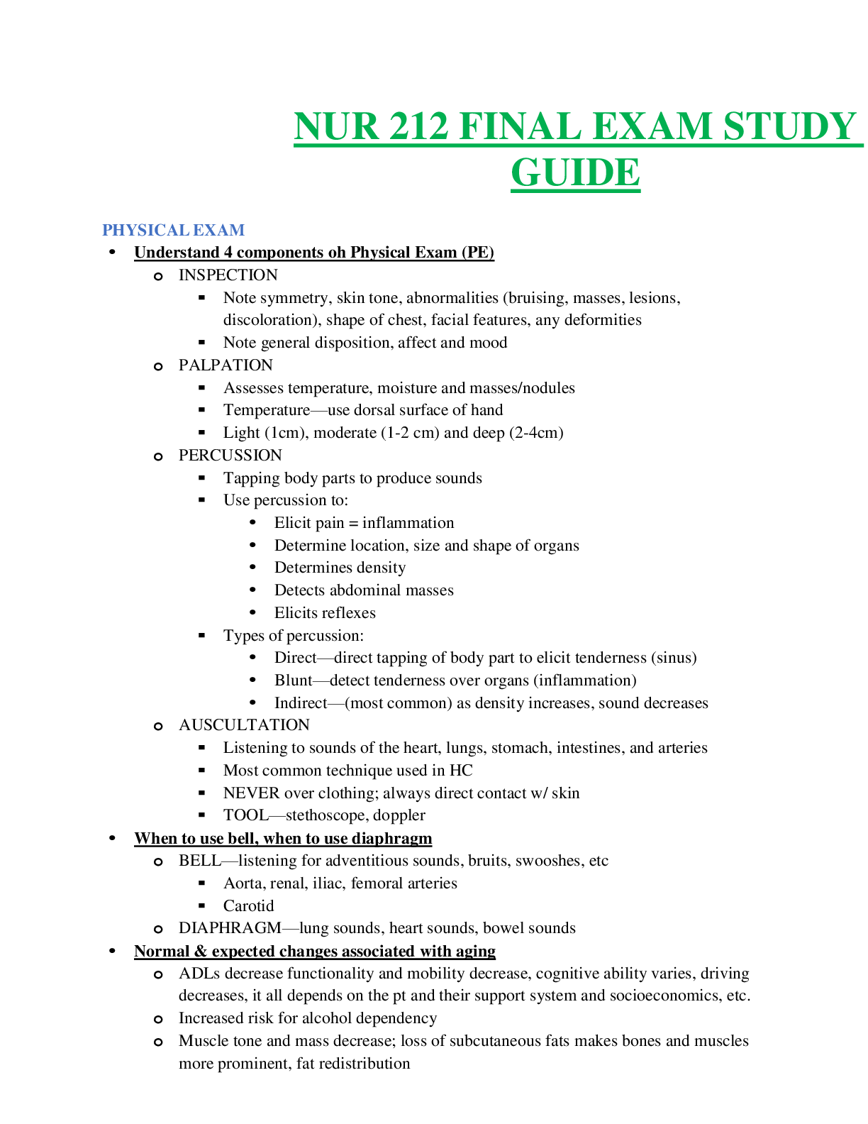 NUR 212 FINAL STUDY GUIDE PYHSICAL EXAM (2022-2023) SERIES WITH 100% ...