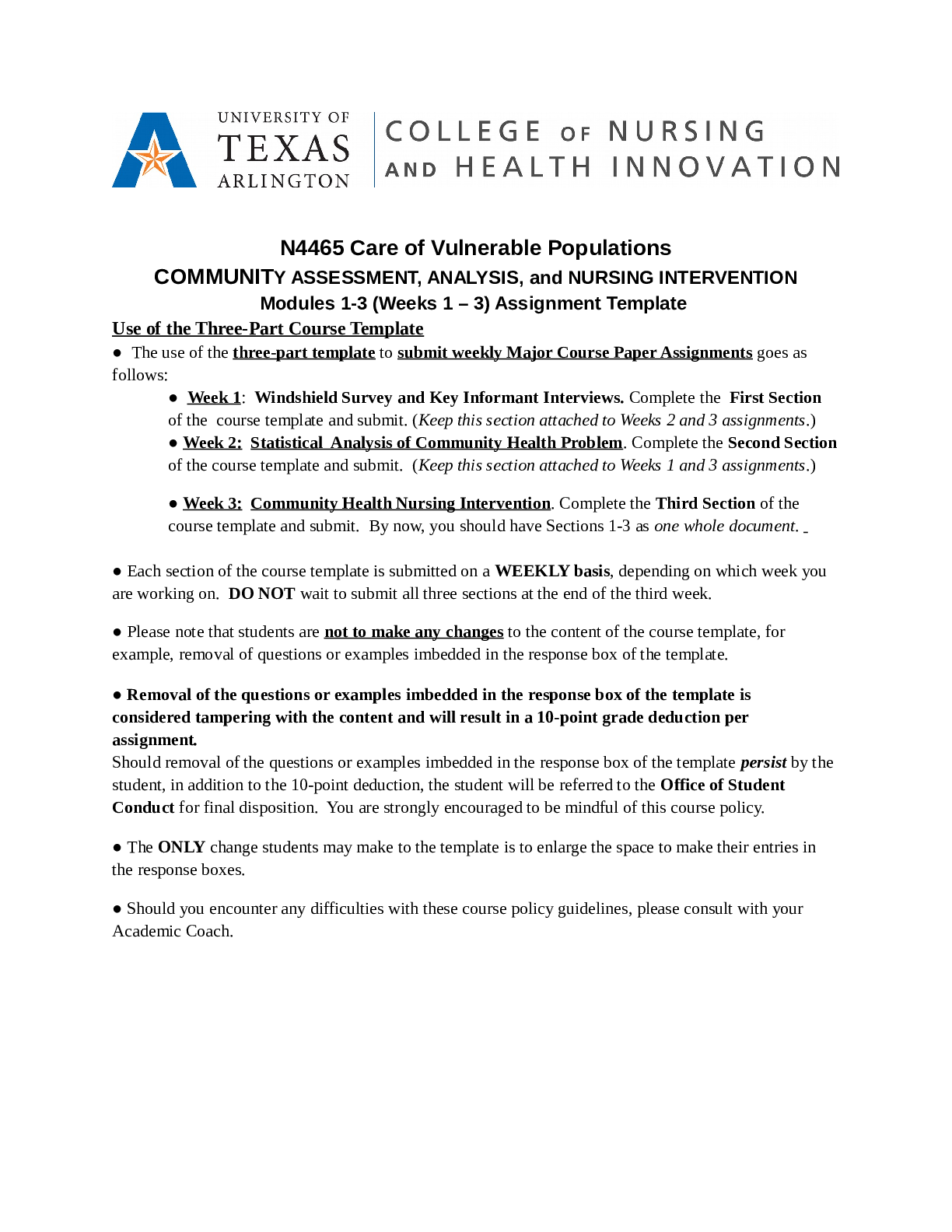 Preview image for N4465 Care of Vulnerable Populations COMMUNITY ASSESSMENT, ANALYSIS, and NURSING INTERVENTION Modules 1-3 (Weeks 1 – 3) Assignment Template
