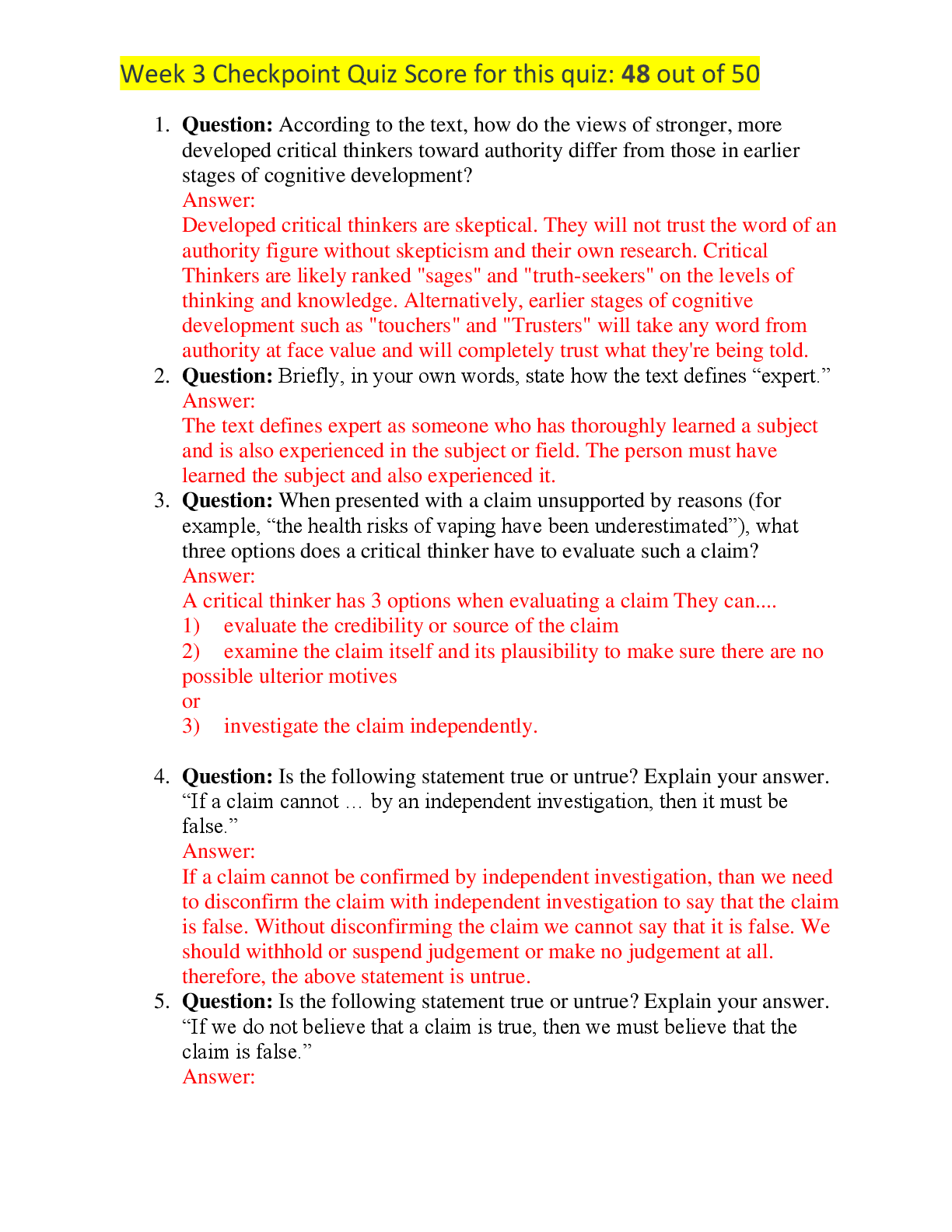 Preview of PHIL 347 Week 3 Checkpoint Quiz (100% Correct)