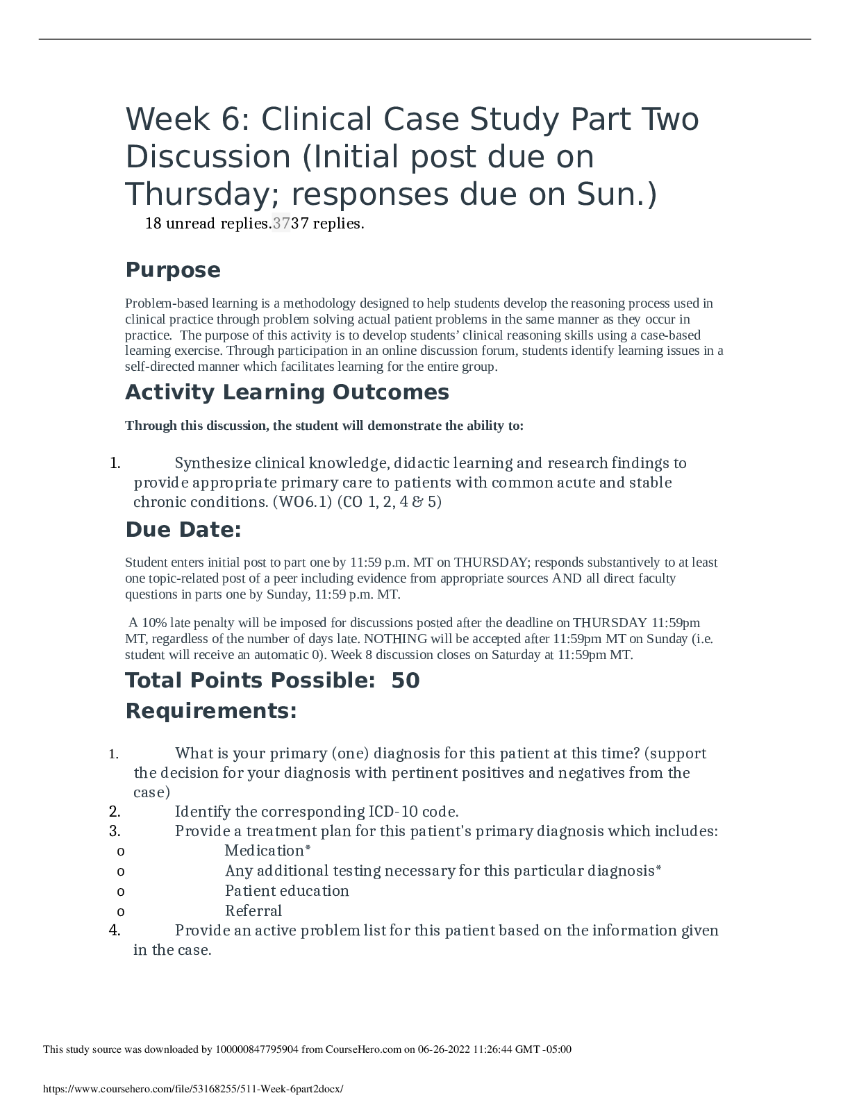 Preview of NR 511 Week 6 Clinical Case Study Part Two Discussion: Initial Post, Responses (GRADED A)