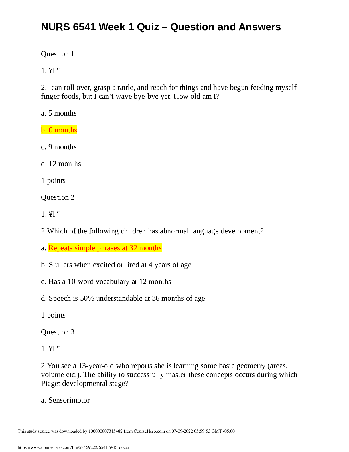 Preview image for NURS 6541 Week 1 Quiz - Question and Answers