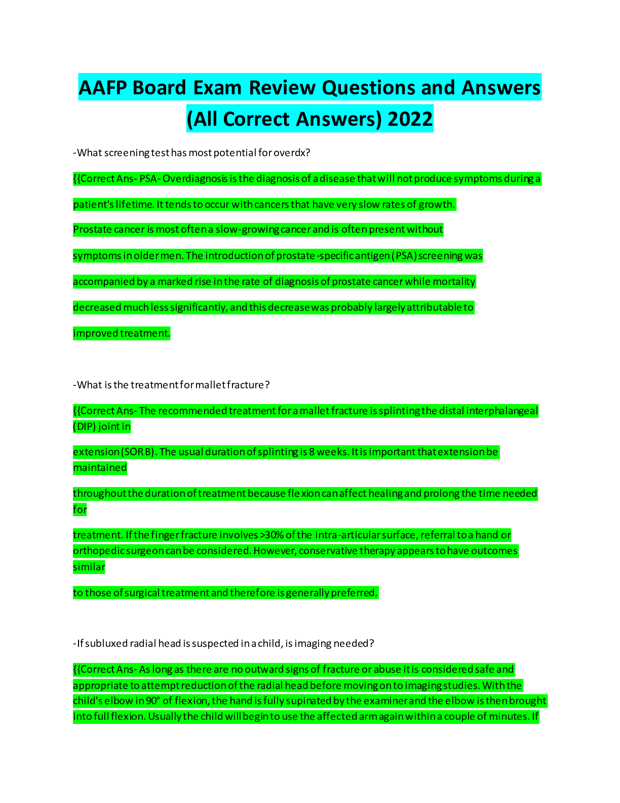 AAFP Board Exam Review Questions and Answers (All Correct Answers) 2022 ...