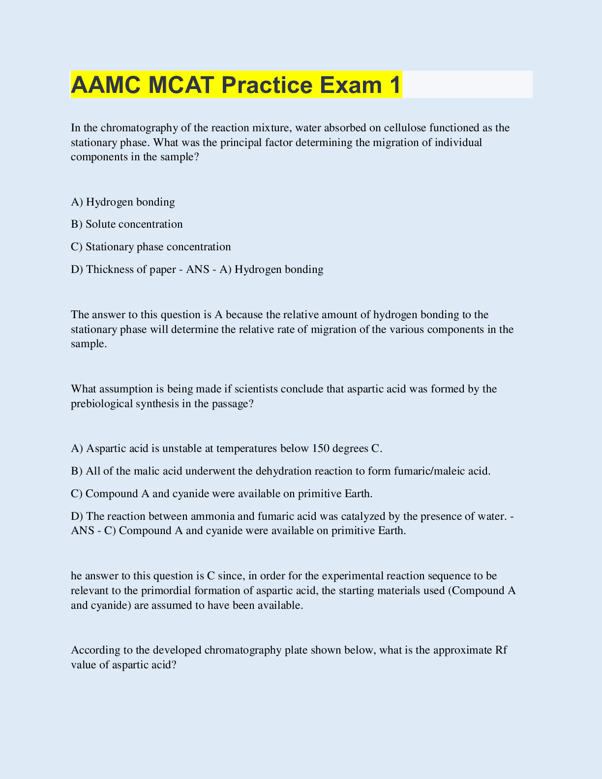 AAMC MCAT Practice Exam 1 | 260 Questions with 100% Correct Answers ...