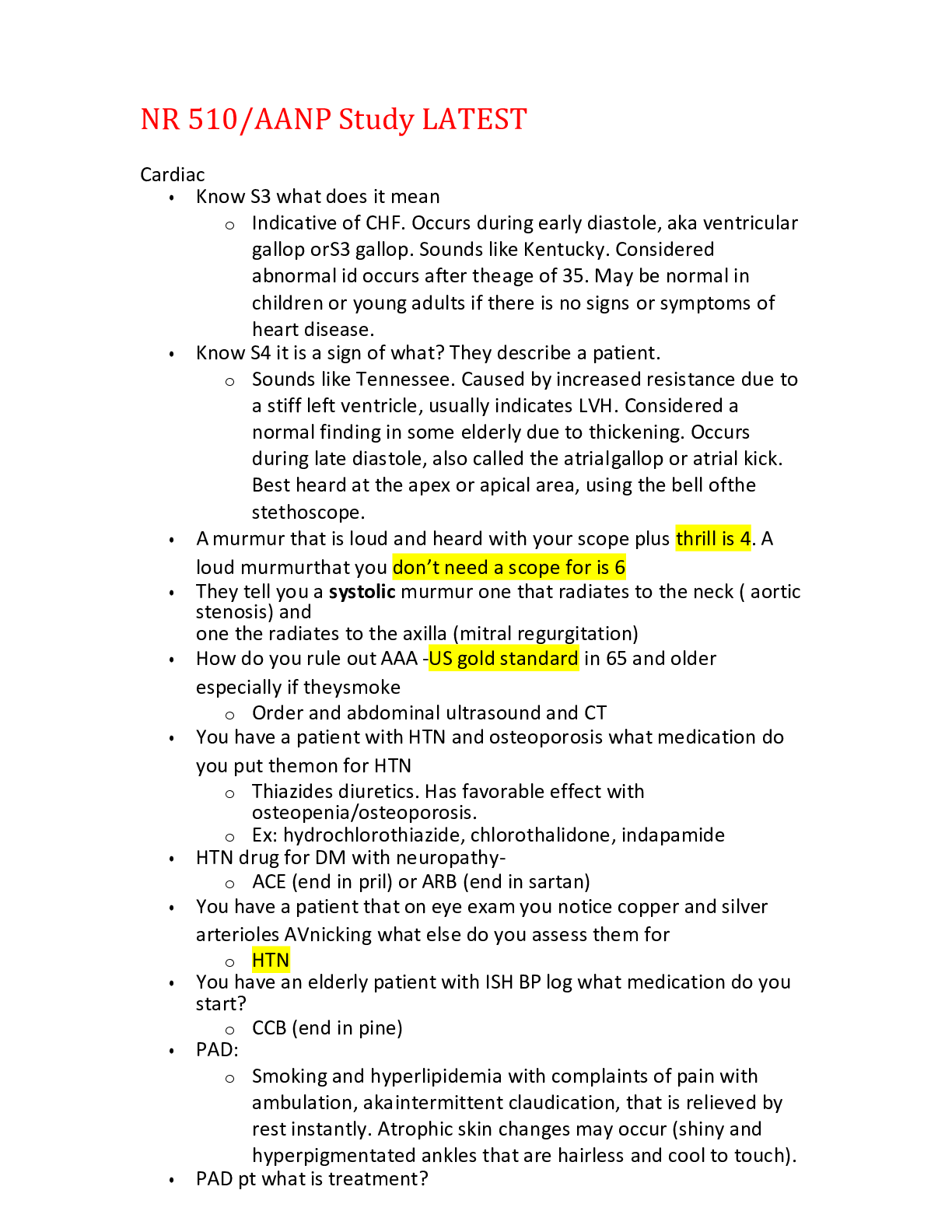 Preview image of NR 510/AANP Study LATEST,100% CORRECT document