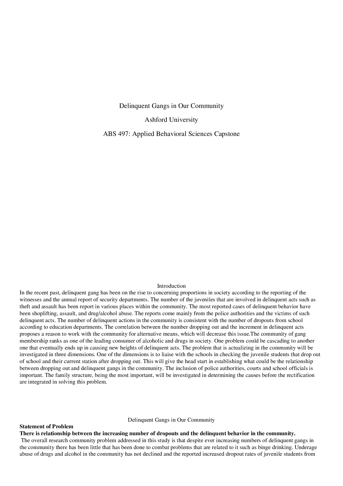 Preview image for ABS 497 Week 5 Assignment Final Paper Delinquent Gangs In Our Communities