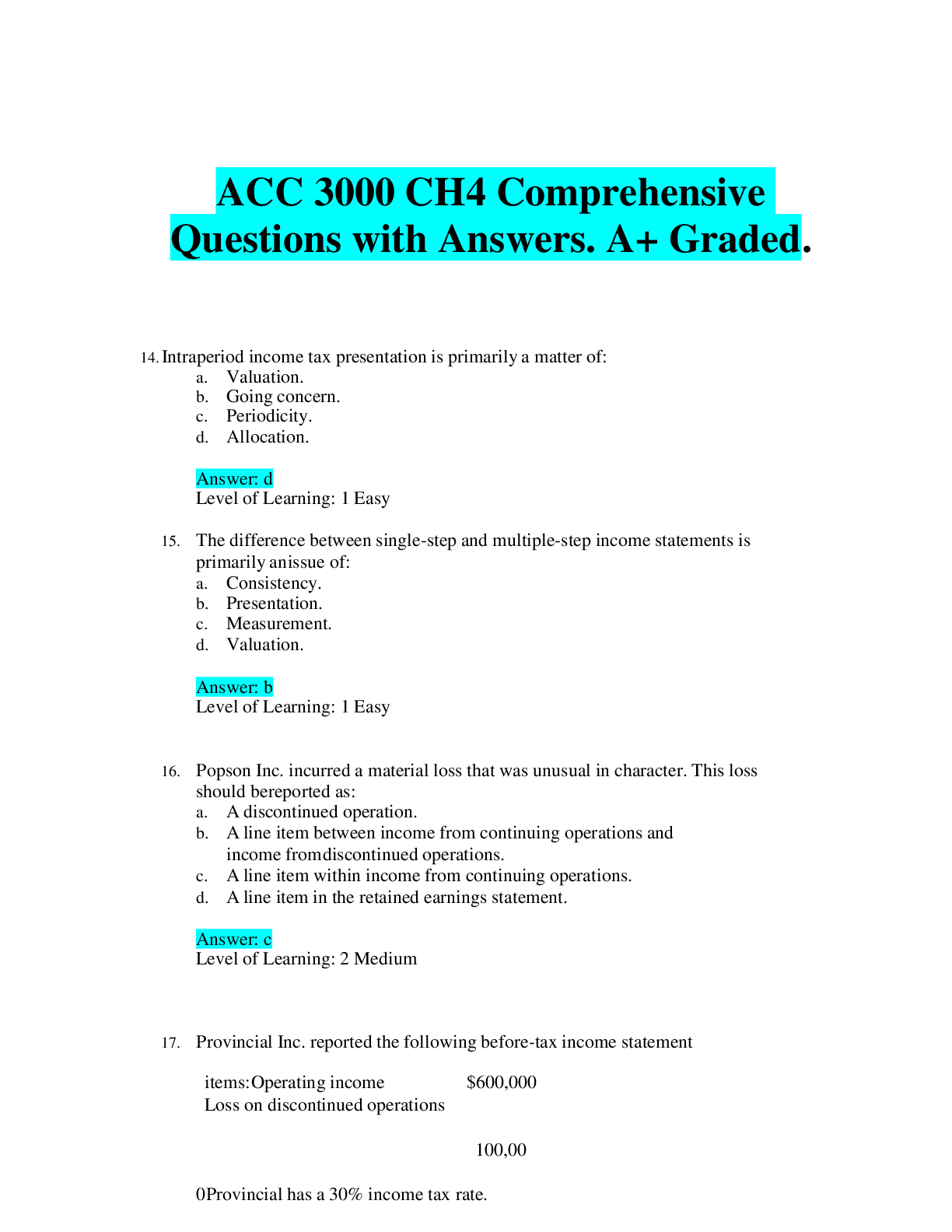 ACC 3000 CH4 Comprehensive Questions with Answers. A+ Graded ...