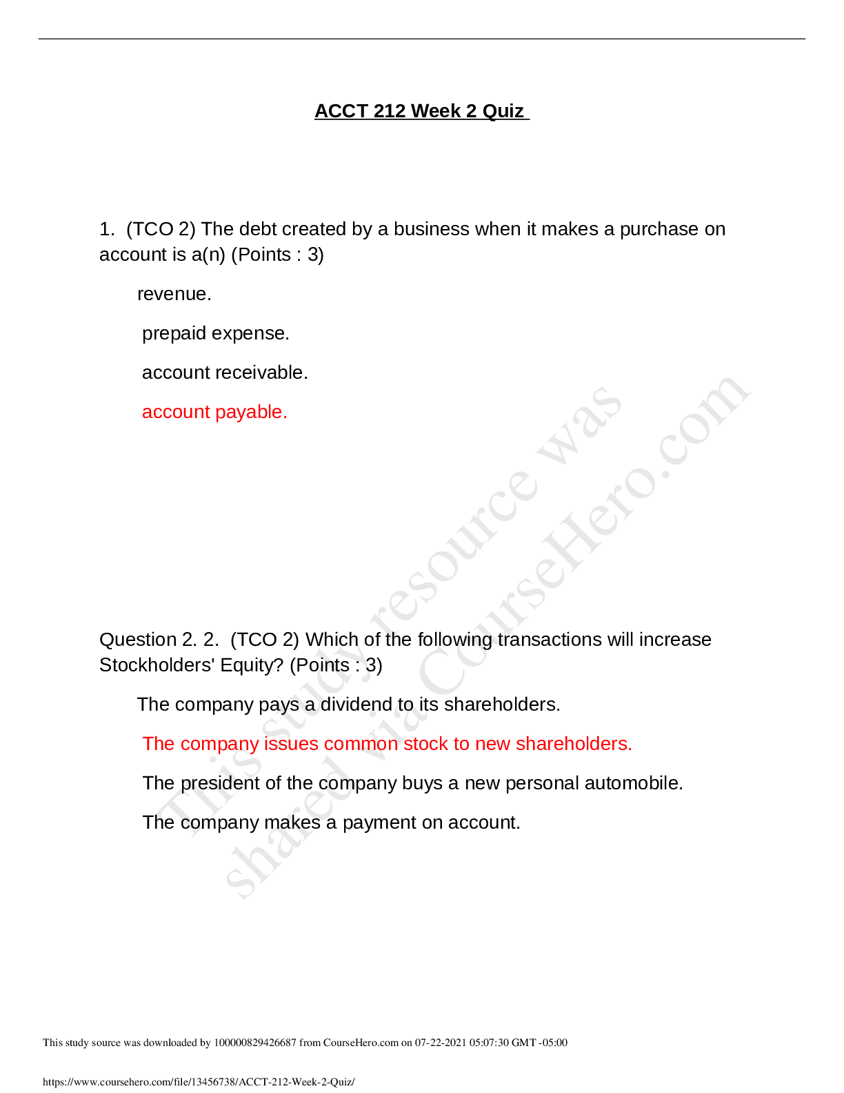 Preview image for ACCT 212 Week 2 Quiz