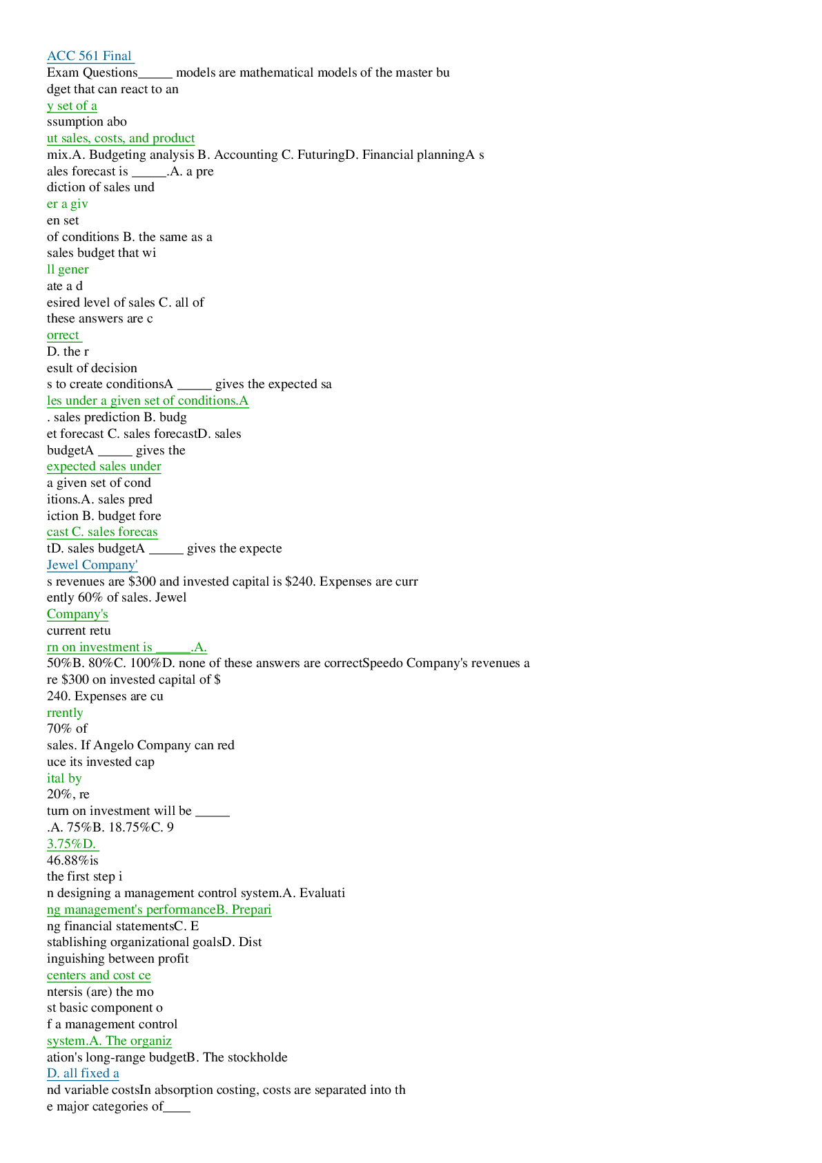 Preview image of ACC 561 Final Exam Questions,100% CORRECT document