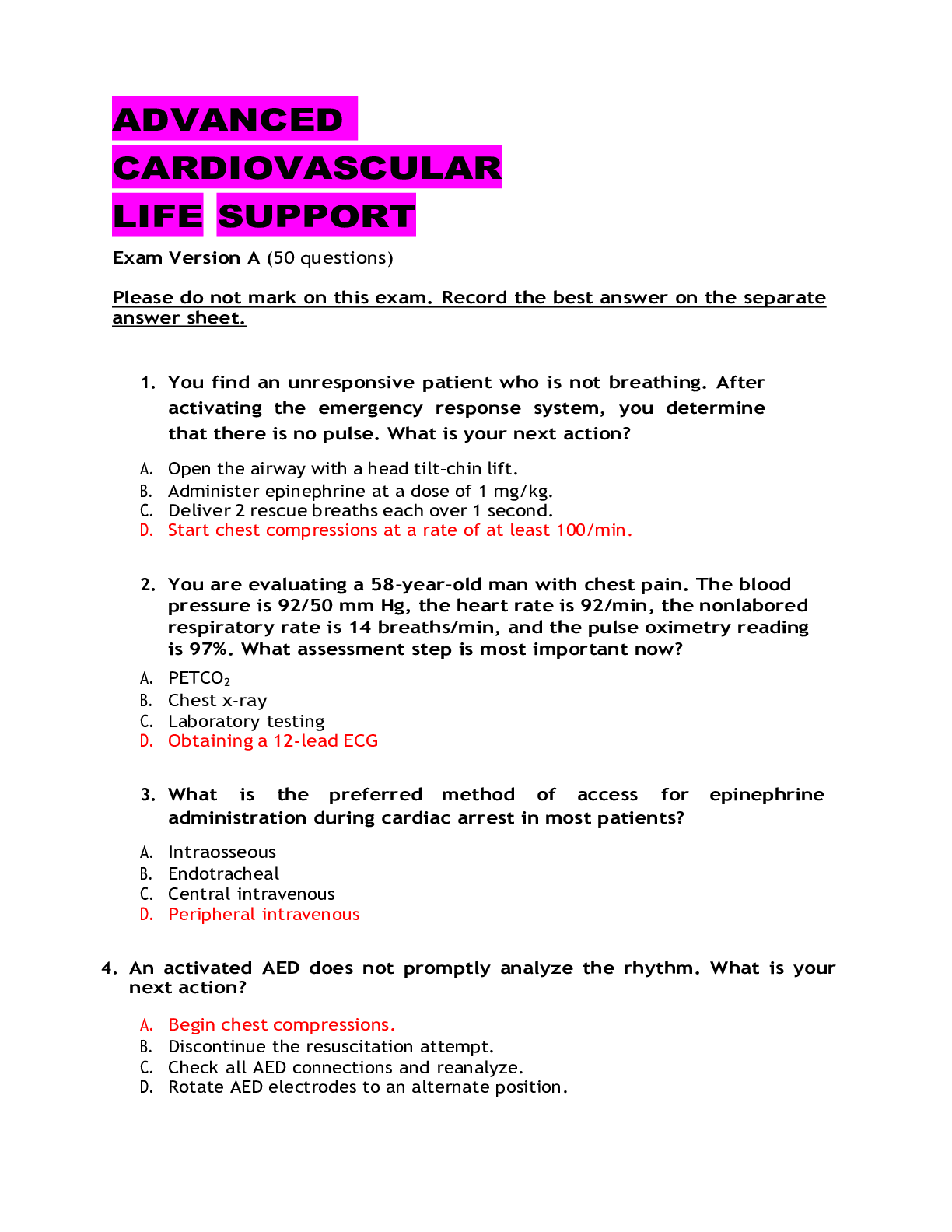 ADVANCED CARDIOVASCULAR LIFE SUPPORT QUESTIONS AND ANSWERS - Scholarfriends