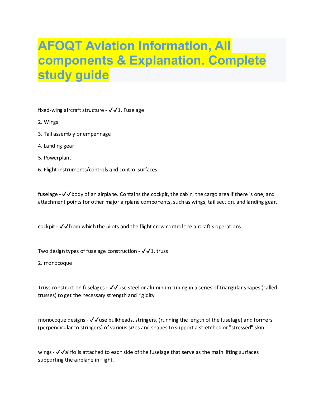 AFOQT Aviation Information, All components & Explanation. Complete s ...