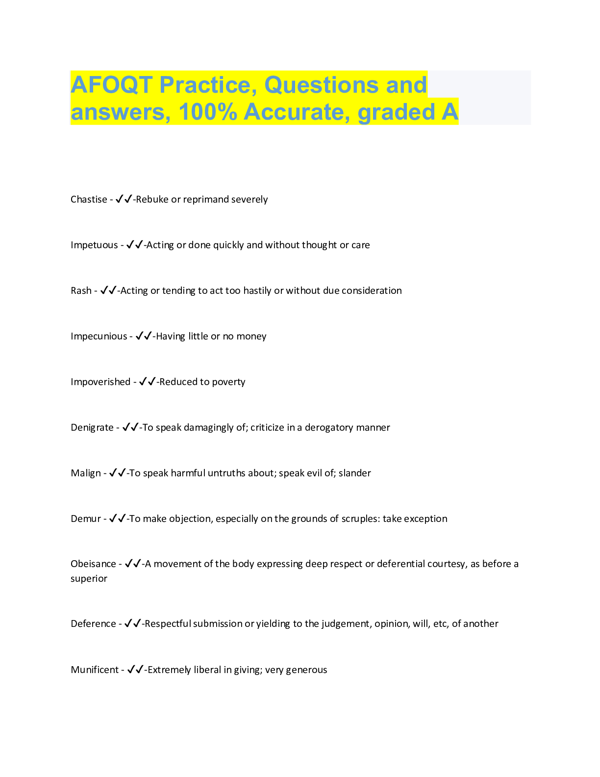AFOQT Practice, Questions and answers, 100% Accurate, graded A ...