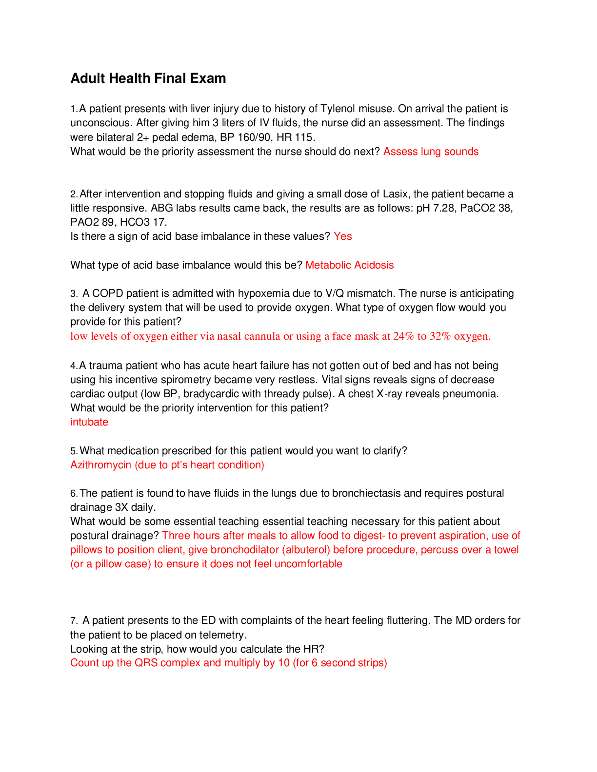 Preview of NURS 448 ADULT HEALTH FINAL EXAM QUESTIONS AND VERIFIED ANSWERS HERZING UNIVERSITY