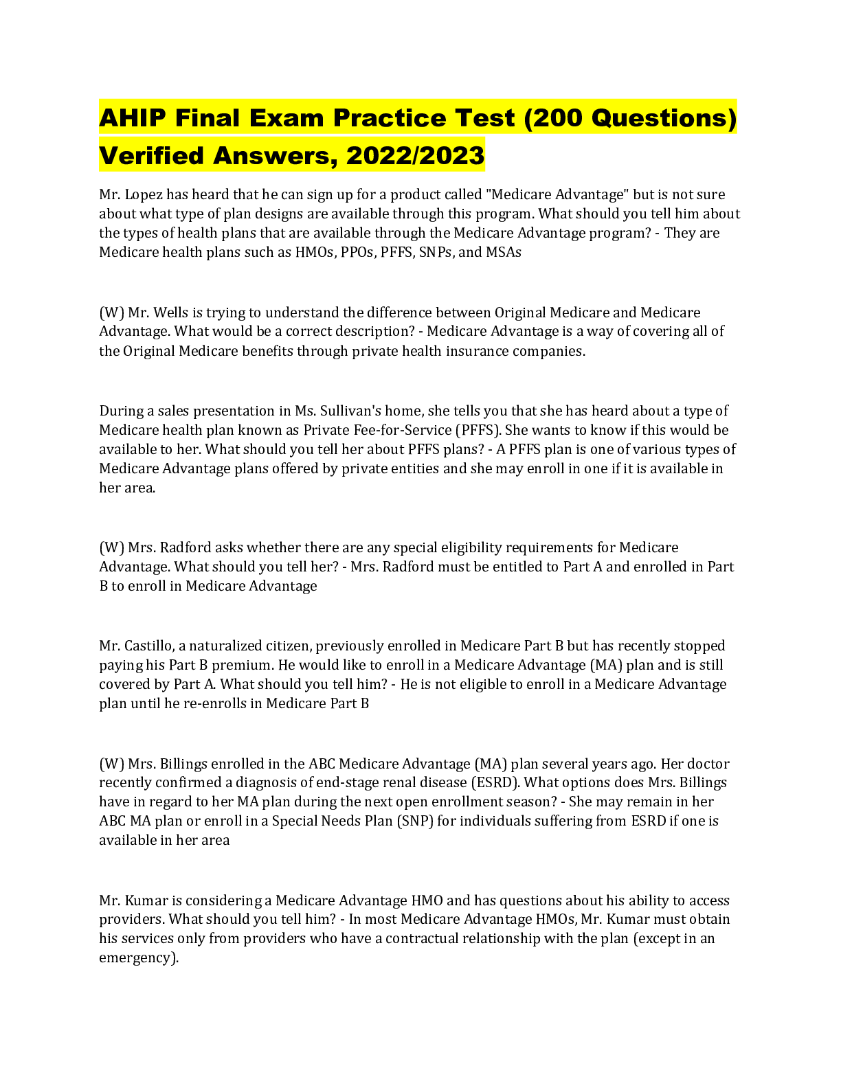 AHIP Practice Exam (2022/2023) 100% Correct Questions & Detail Answers ...