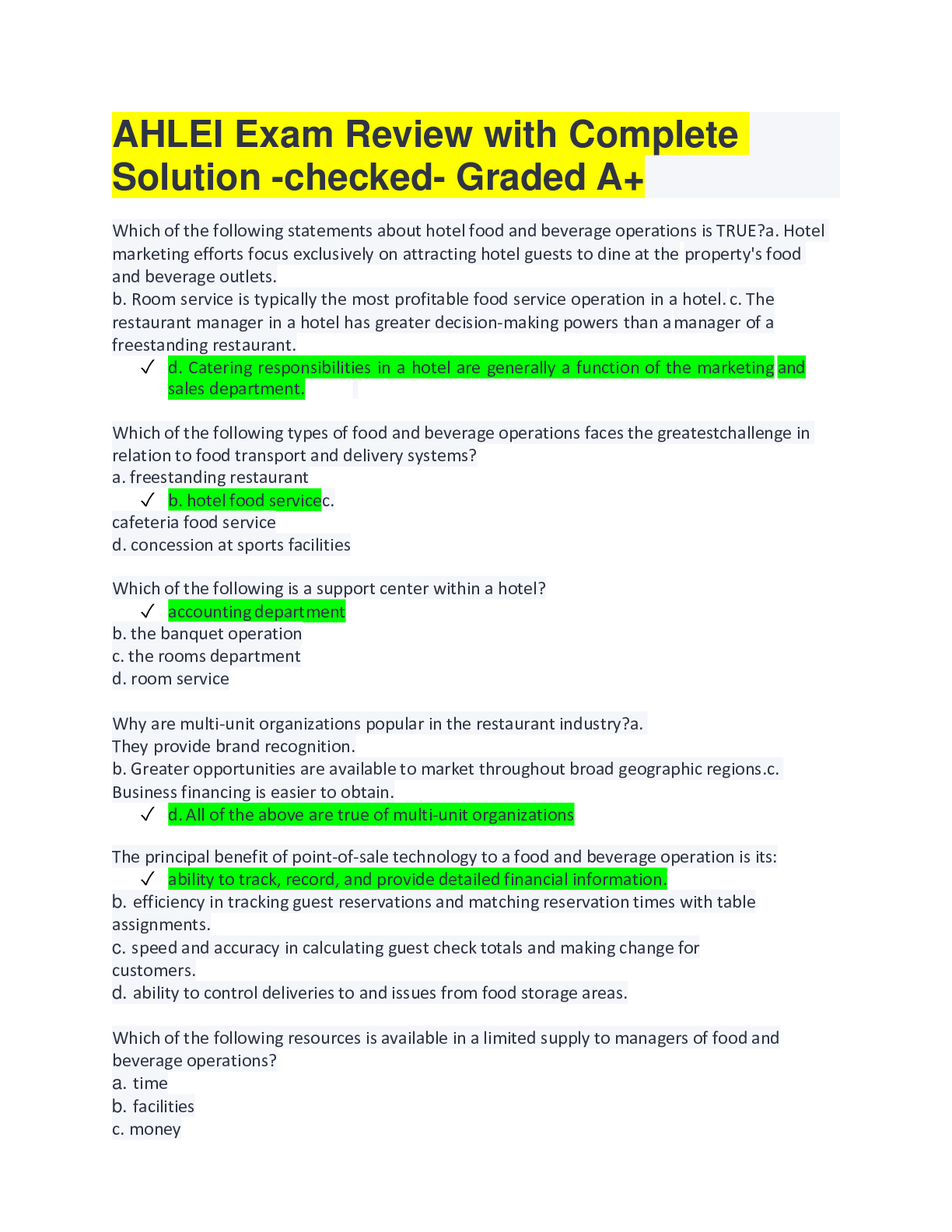 Preview image of AHLEI Exam Review with Complete Solution -checked- Graded A+ document