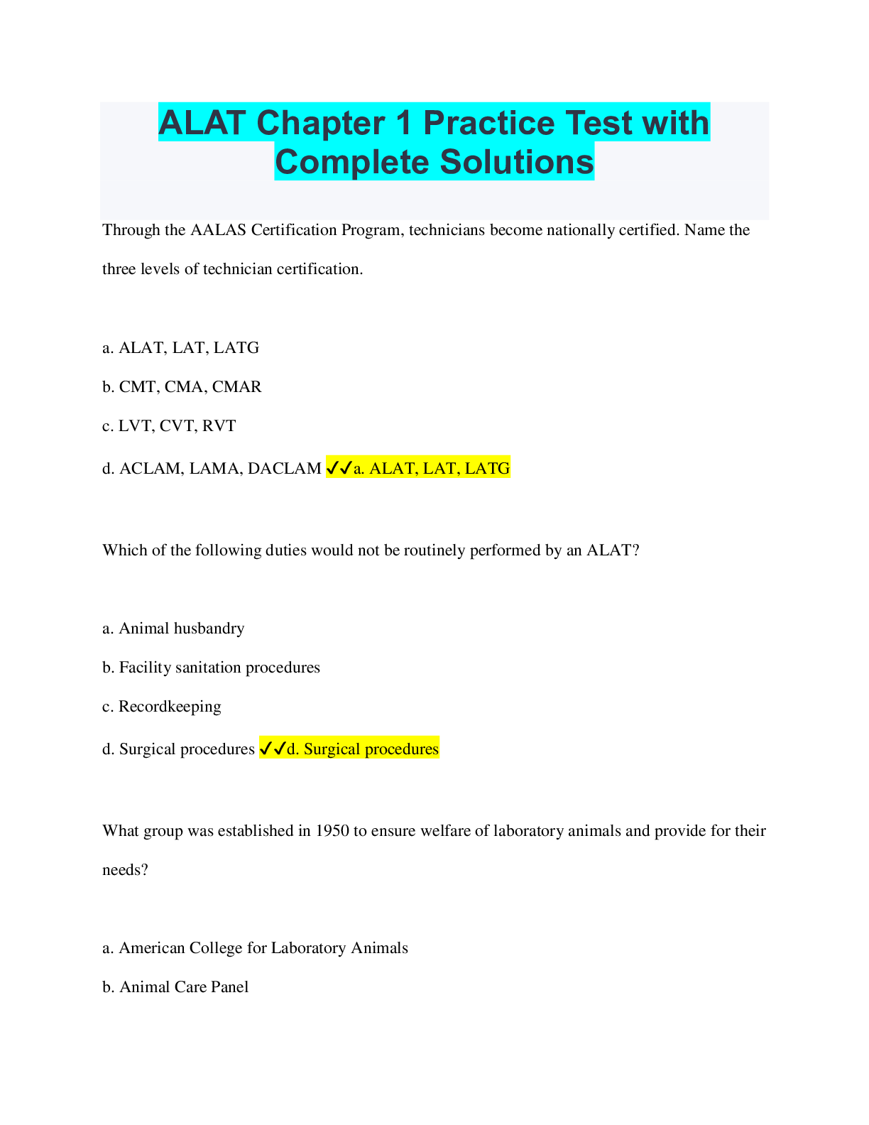 ALAT Chapter 1 Practice Test with Complete Solutions - Scholarfriends