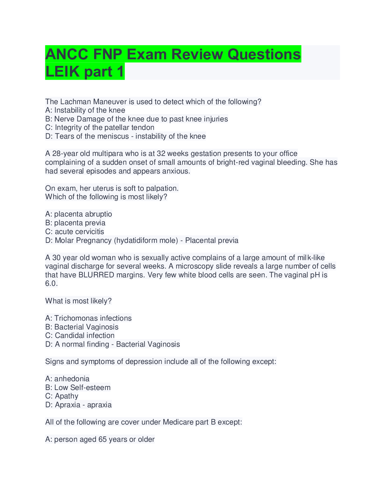 ANCC Sample Questions And Answers( Complete top Solution Rated A+ ...