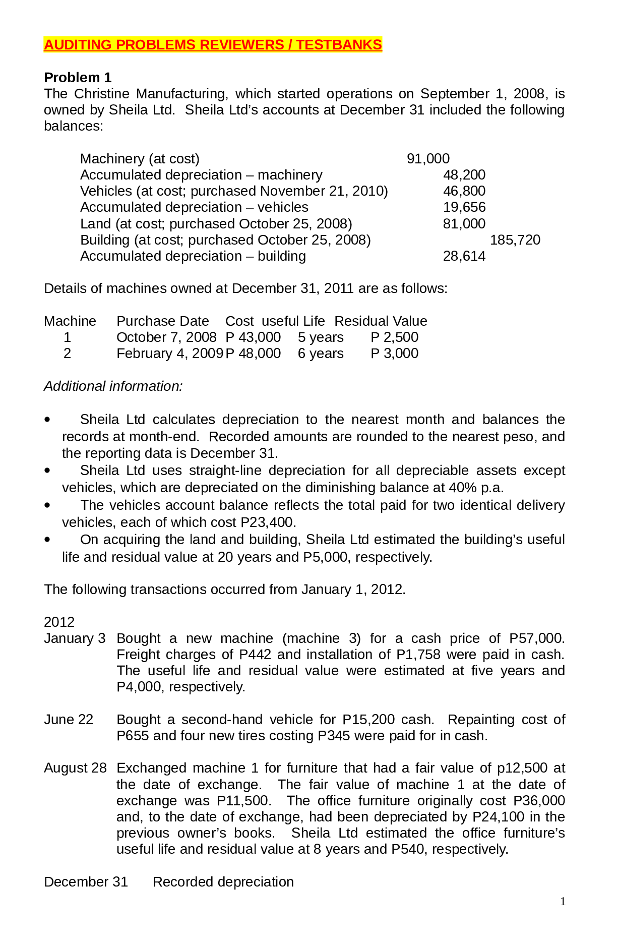 Preview image of {solved} AUDITING PROBLEMS REVIEWERS /TESTBANKS for Accounting. document