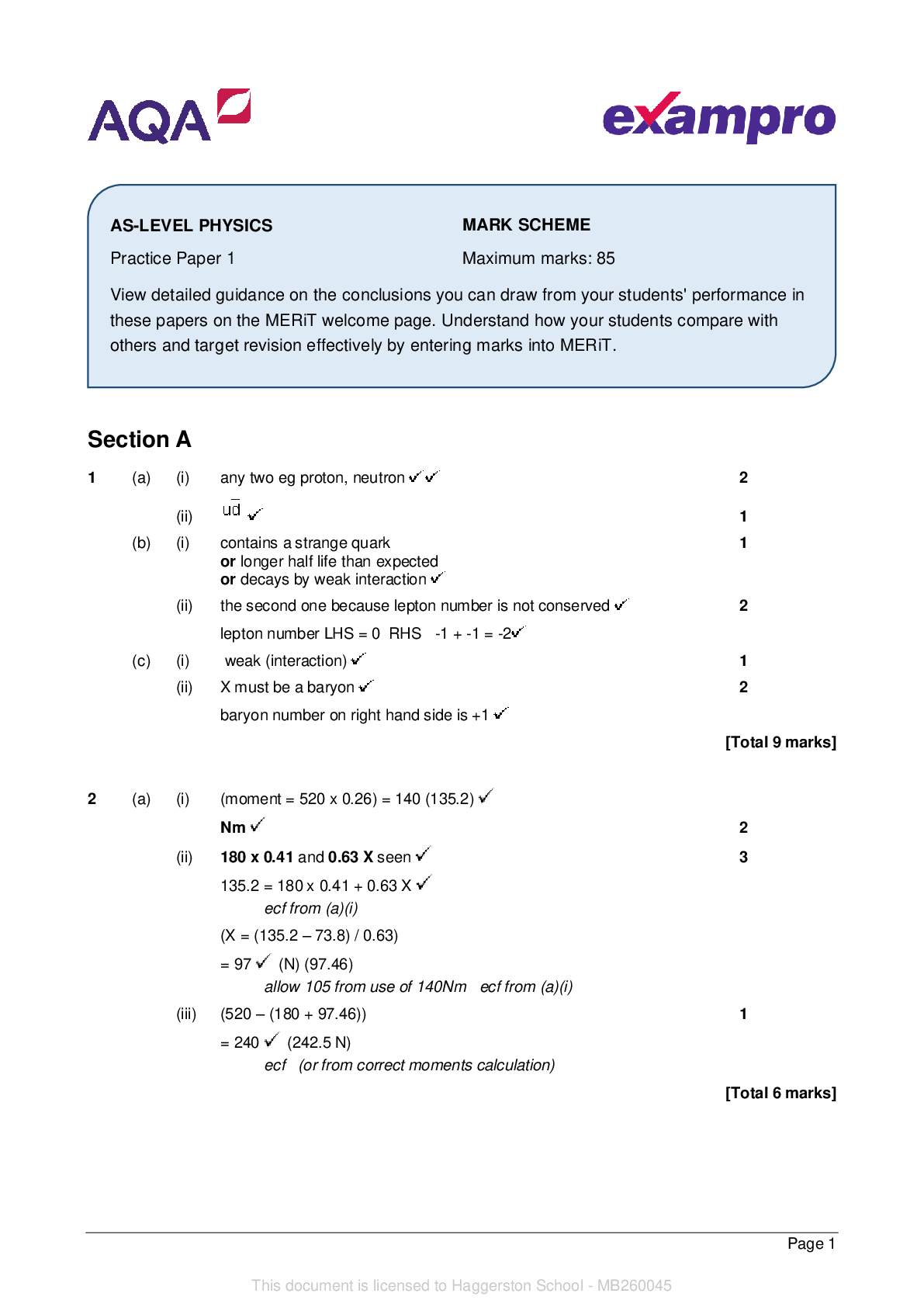 AQA_AS Level Physics Paper 1_Mark Scheme 2022 | Practice Paper 1 ...