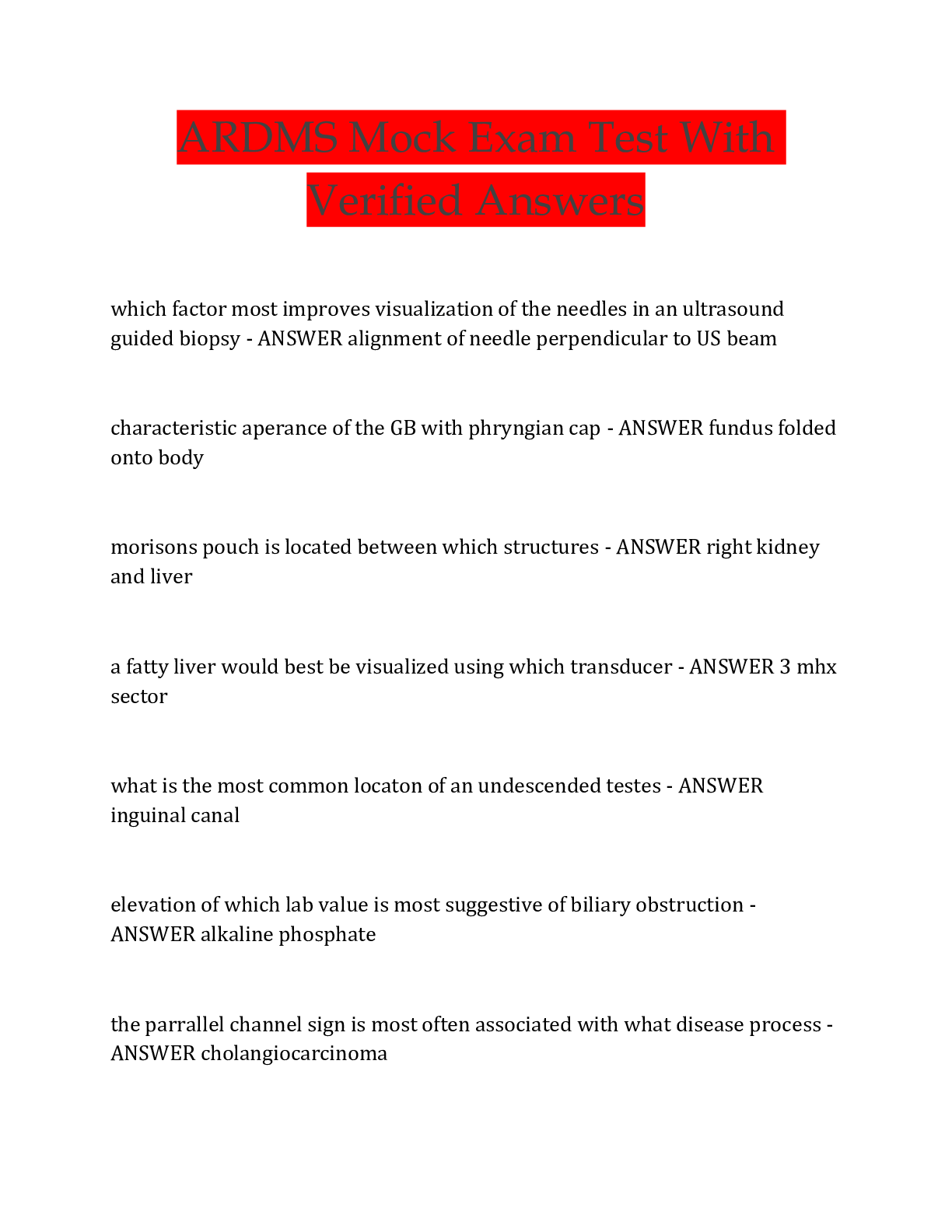 ARDMS Mock Exam Test With Verified Answers – Scholarfriends ...