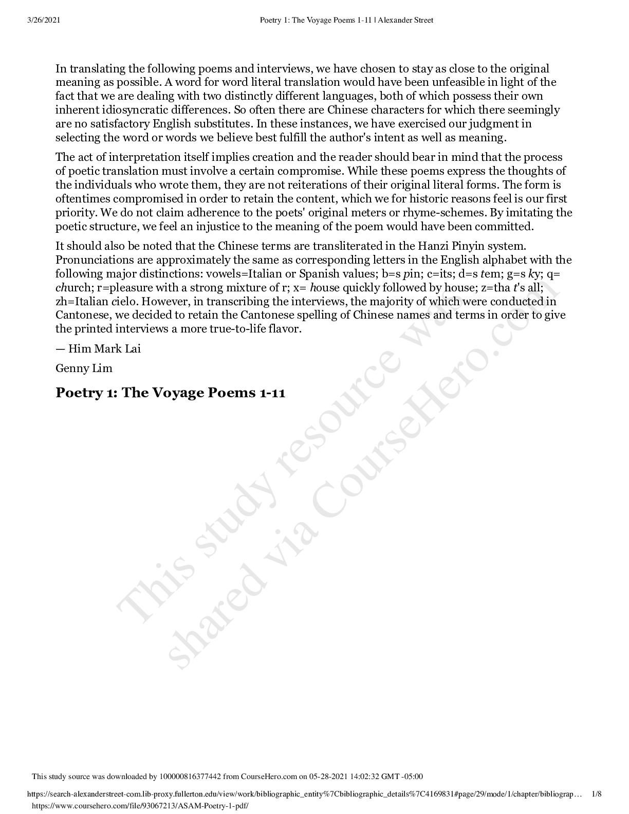 Preview image for California State University, FullertonASAM 320ASAM Poetry 1 .