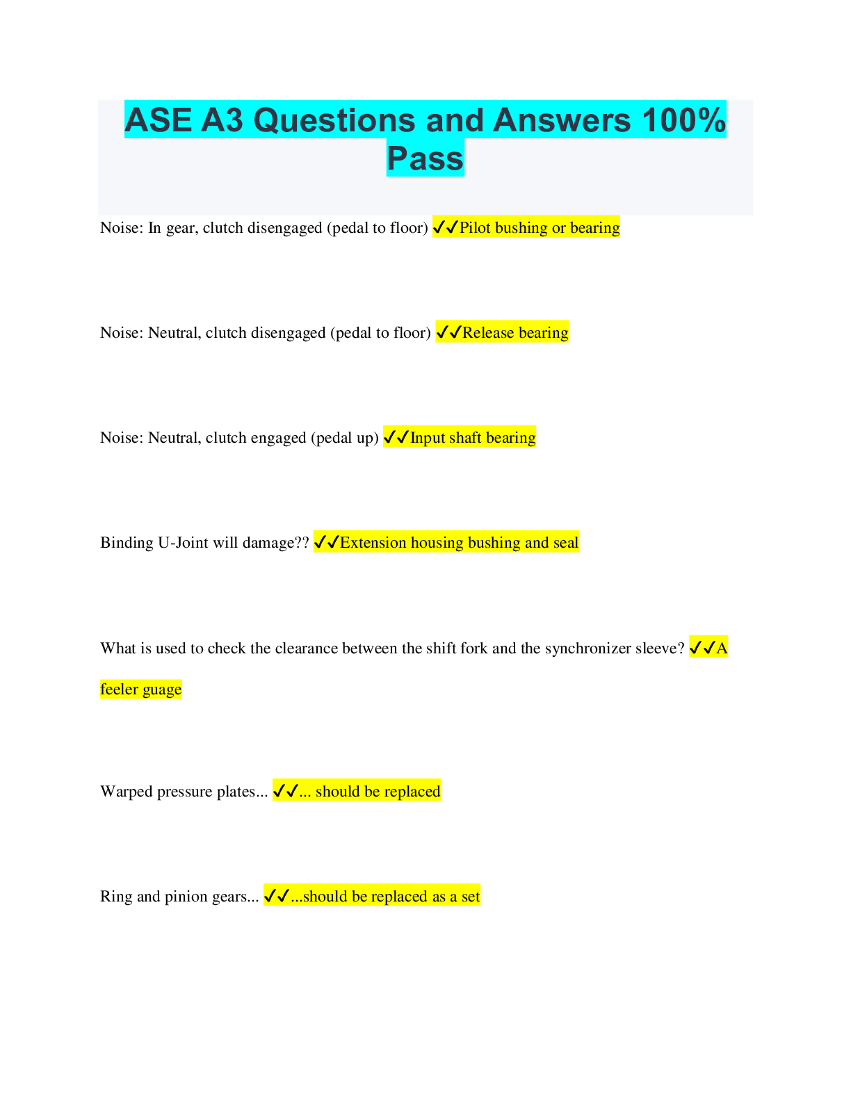 ASE A3 Questions and Answers 100% Pass | ScholarFriends