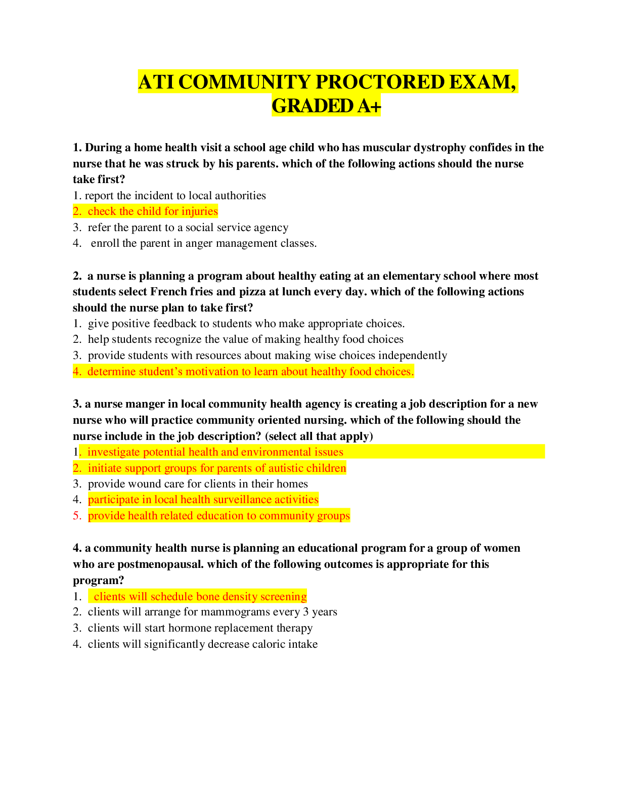 ATI COMMUNITY PROCTORED EXAM, GRADED A+, Rasmussen College - Scholarfriends