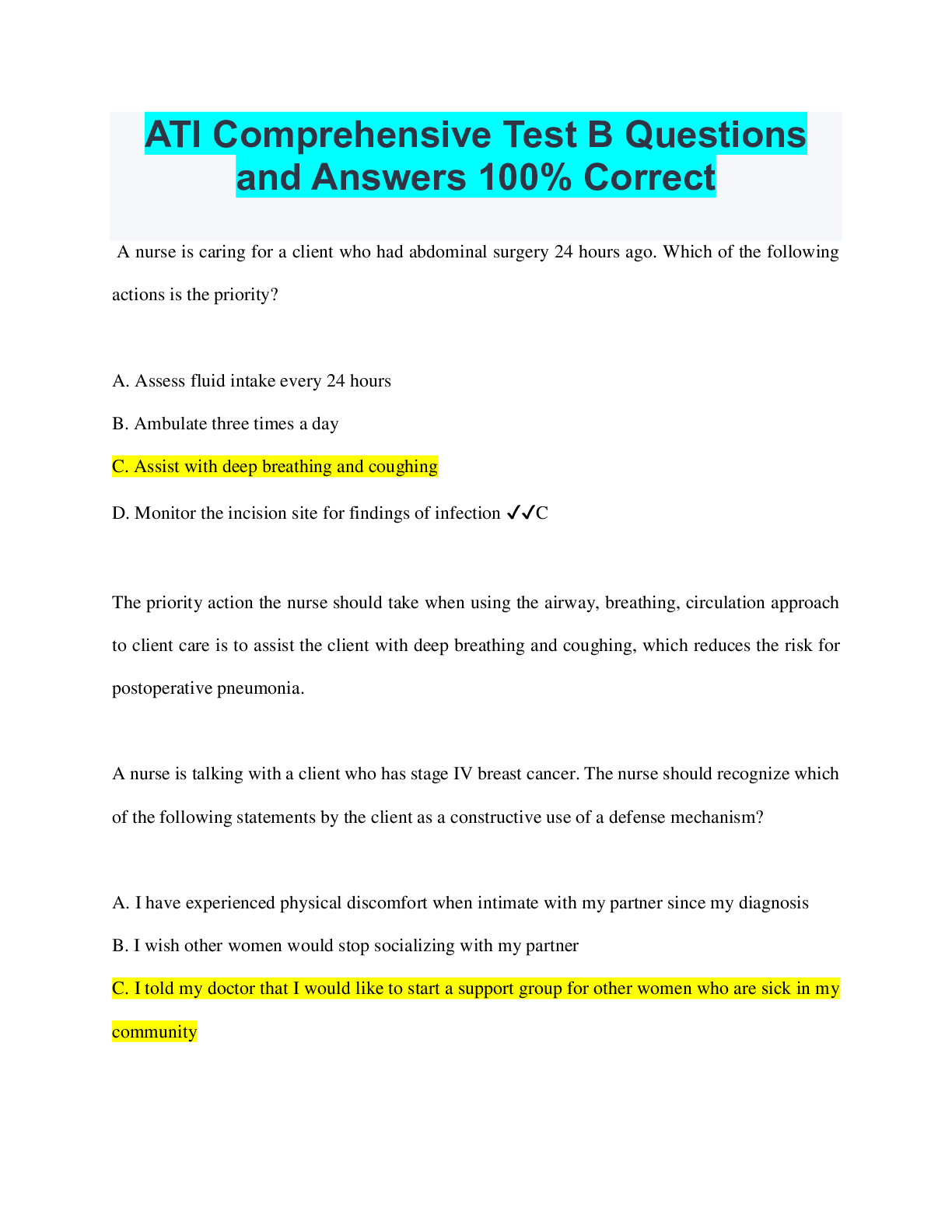 ATI Comprehensive Test B Questions and Answers 100% Correct ...