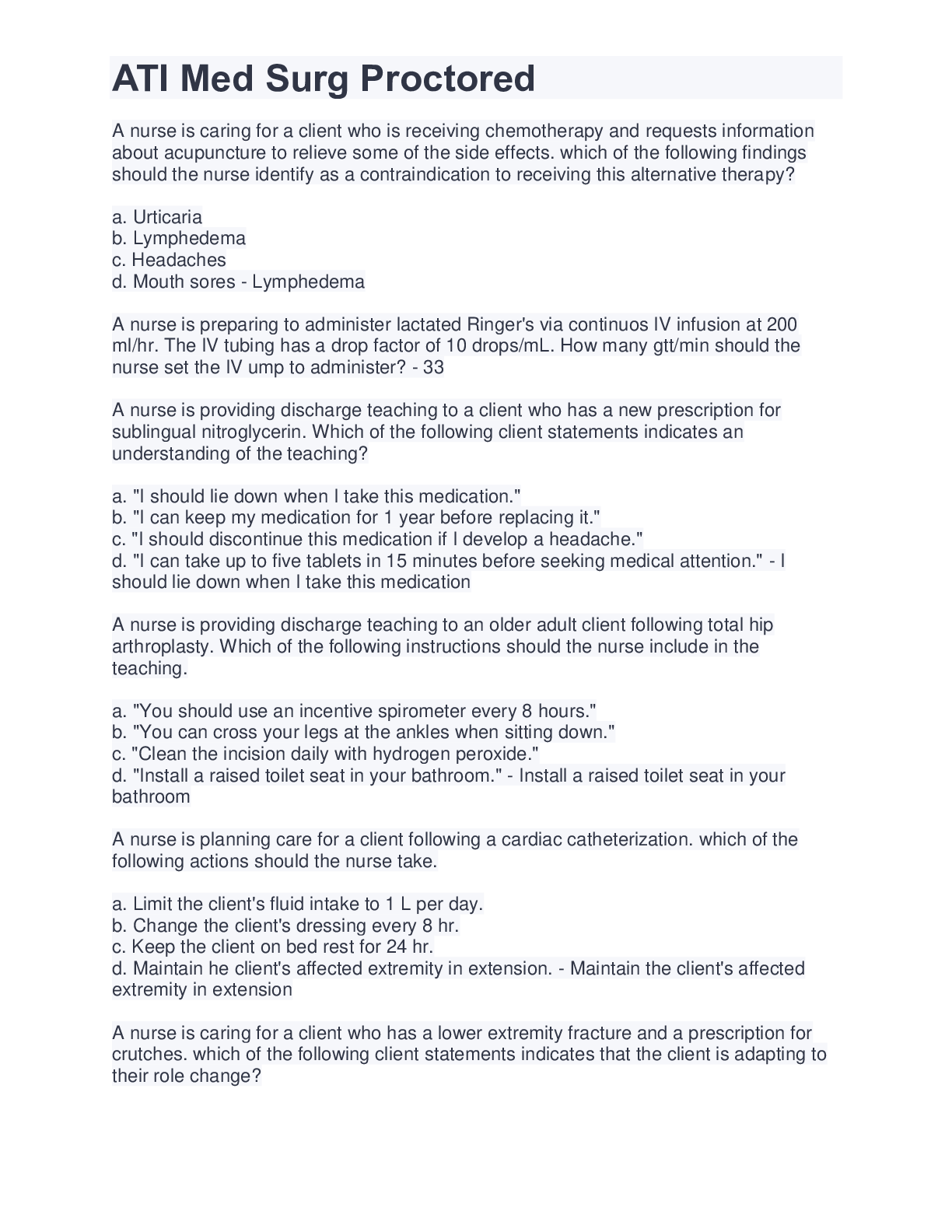 ATI Med Surg Proctored Questions And Answers 2022/2023 | ScholarFriends