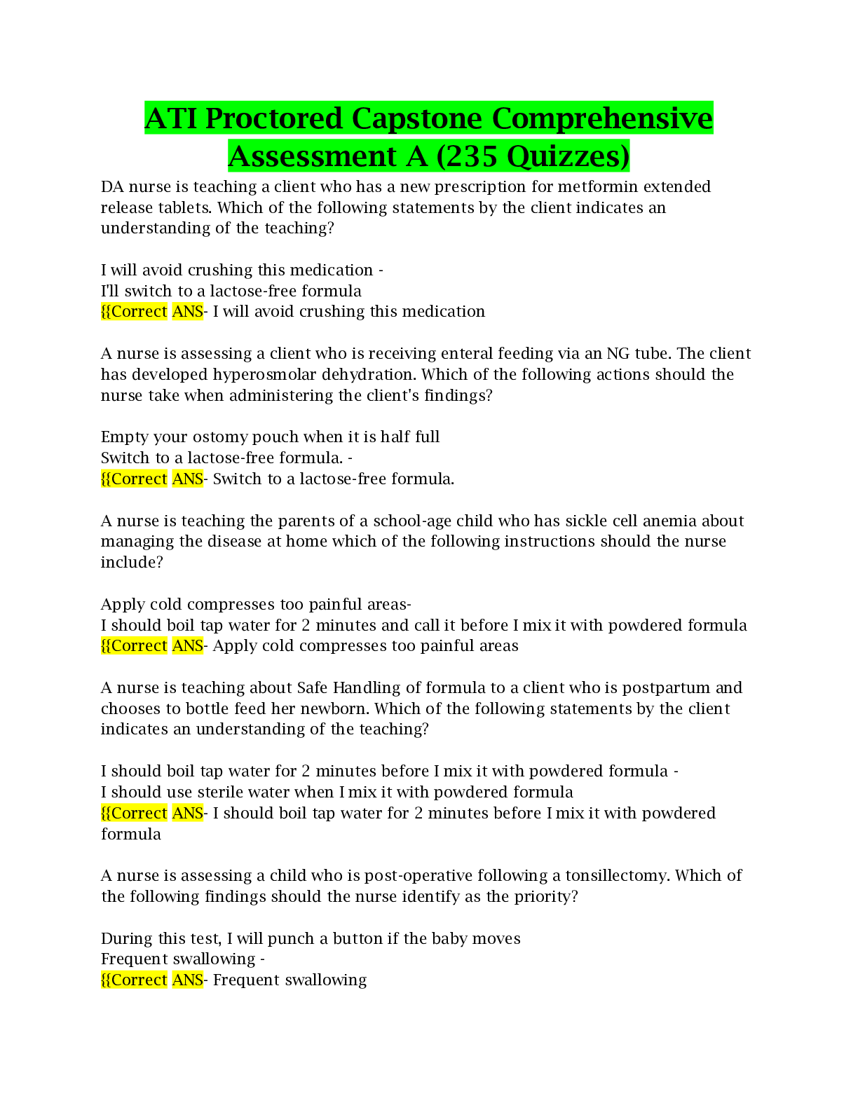 ATI Proctored Capstone Comprehensive Assessment Test B: Questions ...