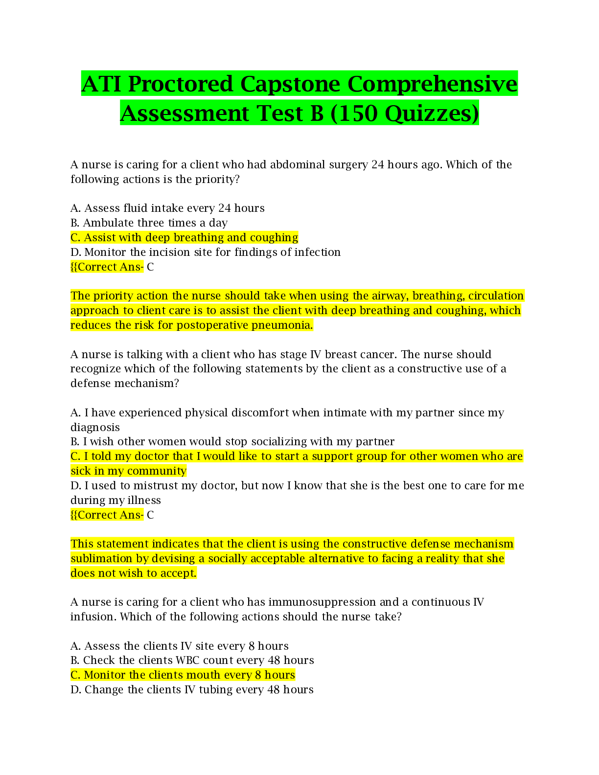 ATI Proctored Capstone Comprehensive Assessment Test B: Questions ...