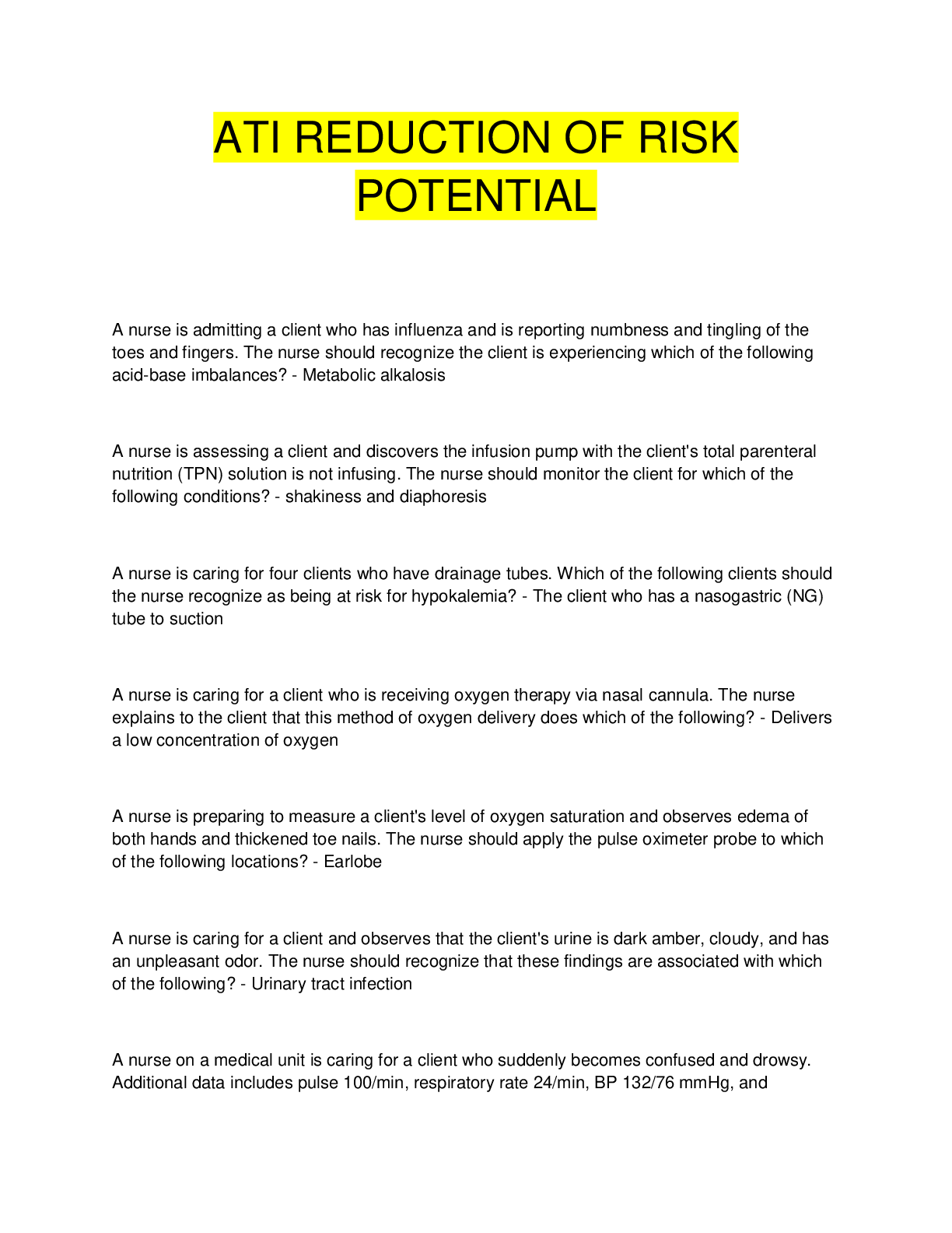 ATI REDUCTION OF RISK POTENTIAL – Scholarfriends - Scholarfriends