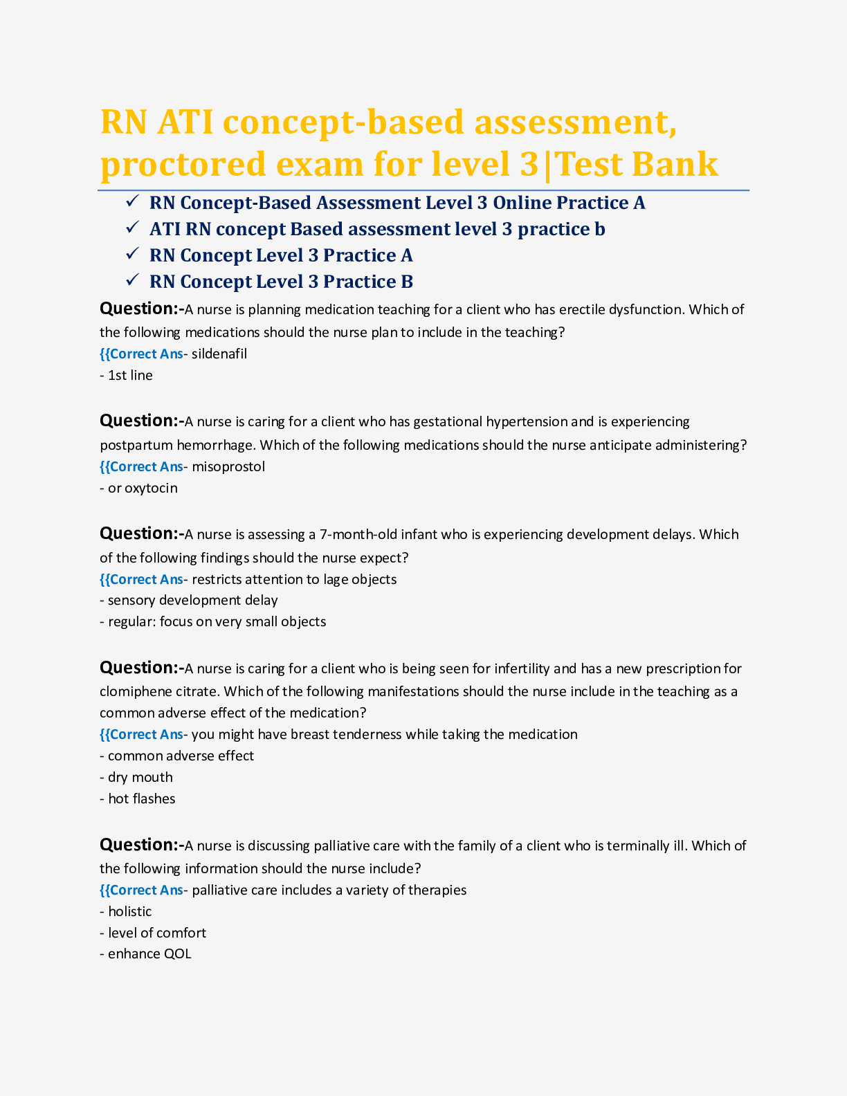 RN ATI concept-based assessment, proctored exam for level 3|Test Ban ...