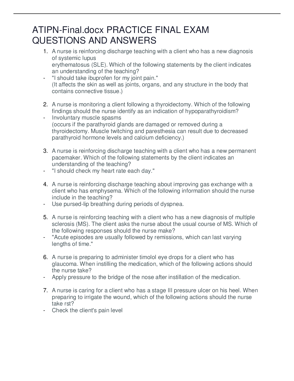 Preview image for ATIPN-Final.docx PRACTICE FINAL EXAM QUESTIONS AND ANSWERS