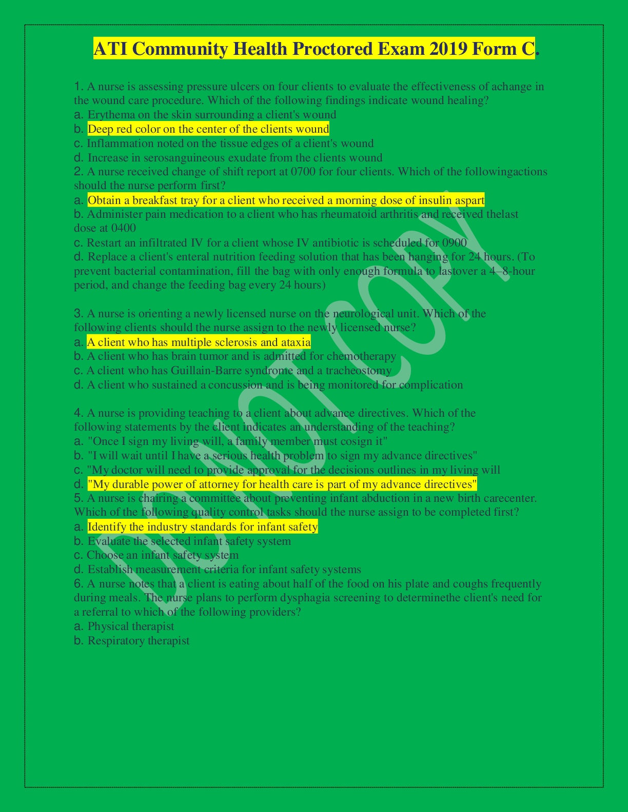 Preview image for ATI Community Health Proctored Exam 2019 Form C