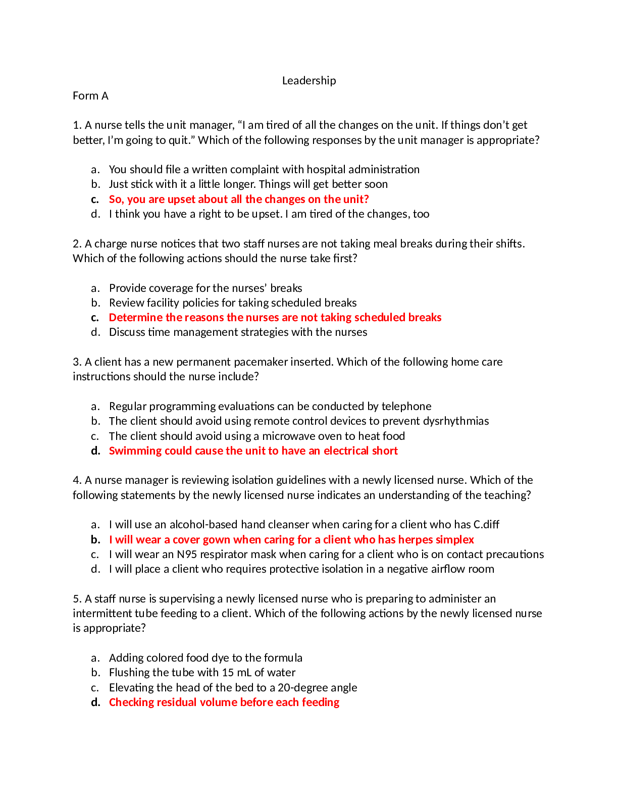 Preview image of ATI LEADERSHIP PROCTORED EXAM-2019 FORM A document