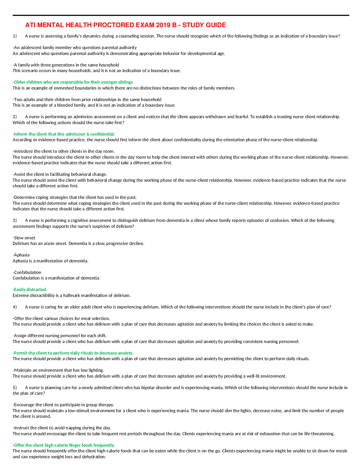 Preview image for ATI MENTAL HEALTH PROCTORED EXAM 2019 B - STUDY GUIDE / 60 Correct Questions & Answers
