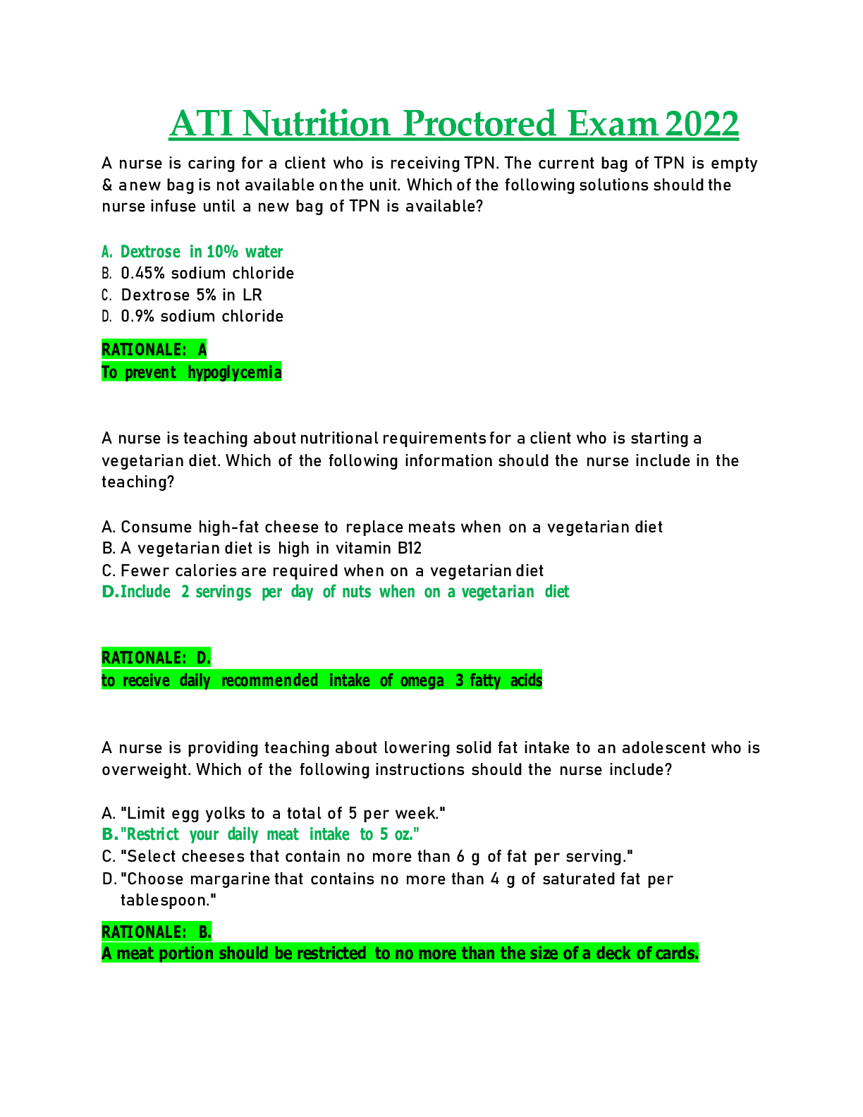 Preview image of ATI Nutrition Proctored Exam document