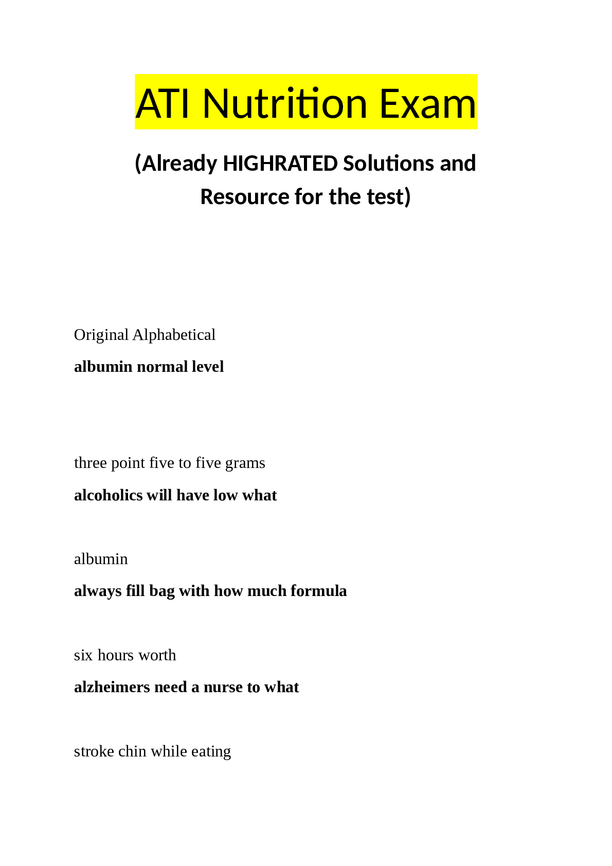 Preview of ATI Nutrition Possible Answers (Latest solutions 2020)