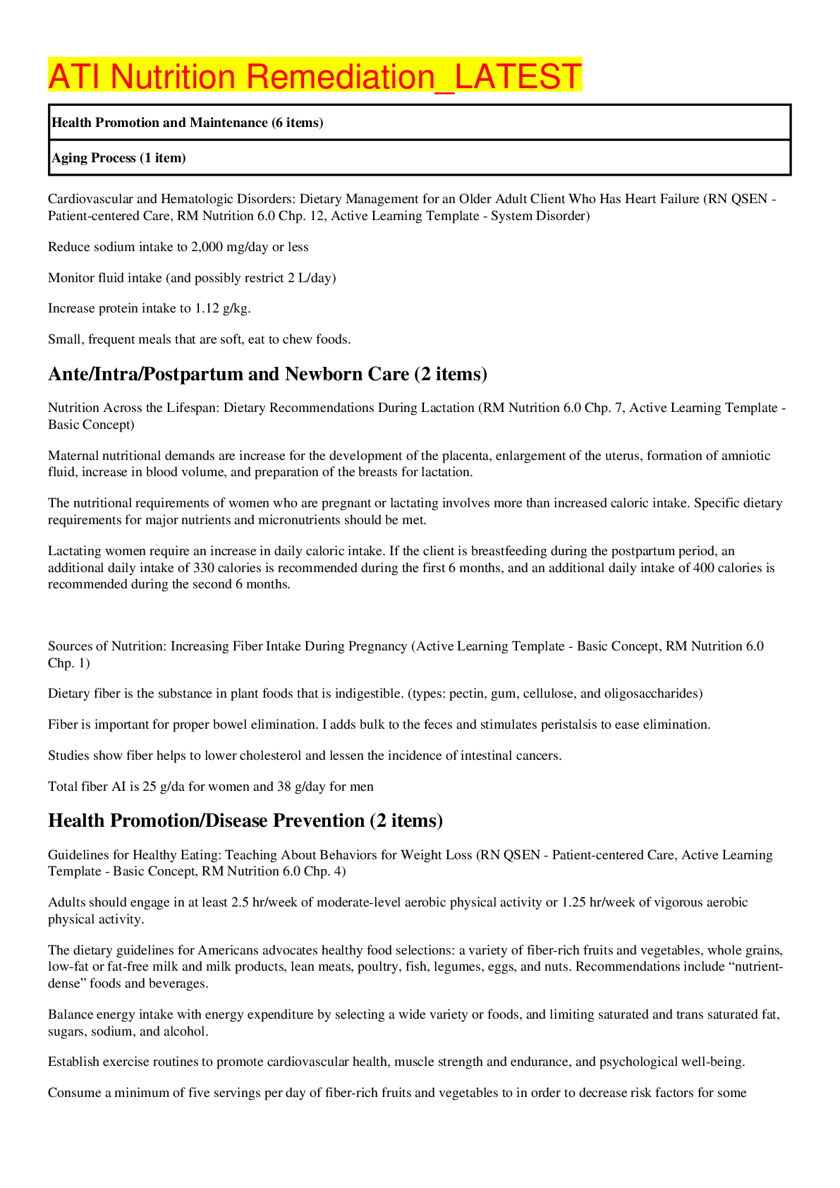 Preview image of ATI Nutrition Remediation_LATEST,100% CORRECT document