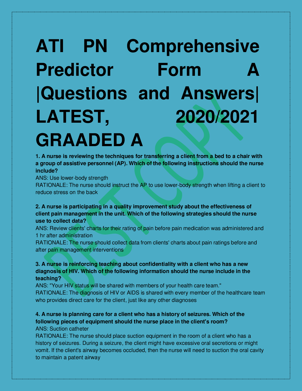 Preview image for ATI PN Comprehensive Predictor Form A |Questions and Answers| LATEST, 2020/  GRAADED A