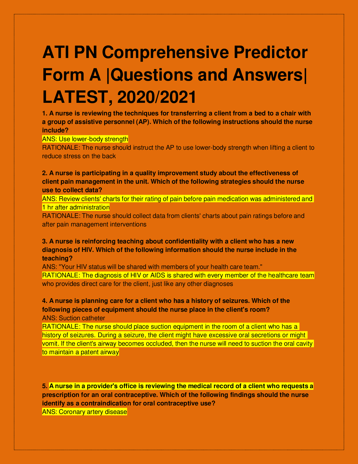 Preview image for ATI PN Comprehensive Predictor Form A |Questions and Answers| LATEST, 2020/2021