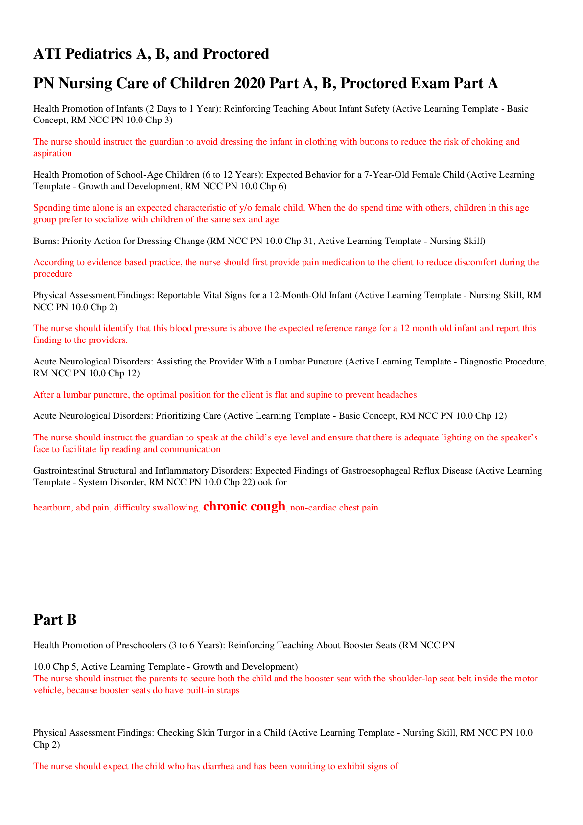 Preview image of ATI Pediatrics A, B, and Proctored,100% CORRECT document